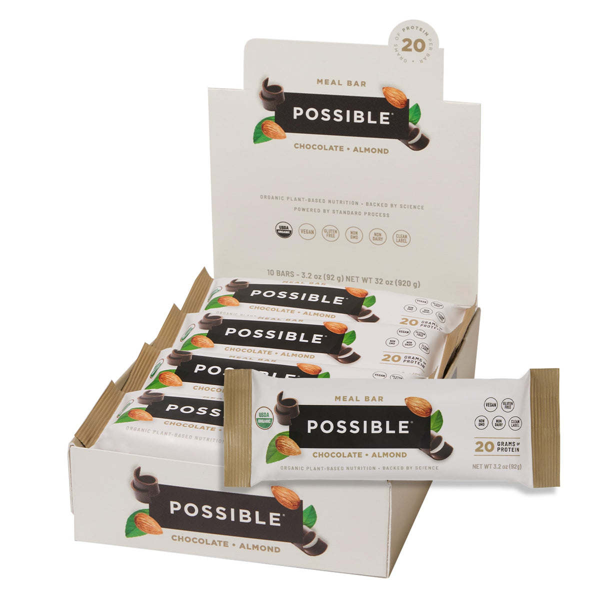 POSSIBLE Meal Bar | 20g Organic Plant-Based Protein | Chocolate Almond | Clean Label On-The-Go Nutrition