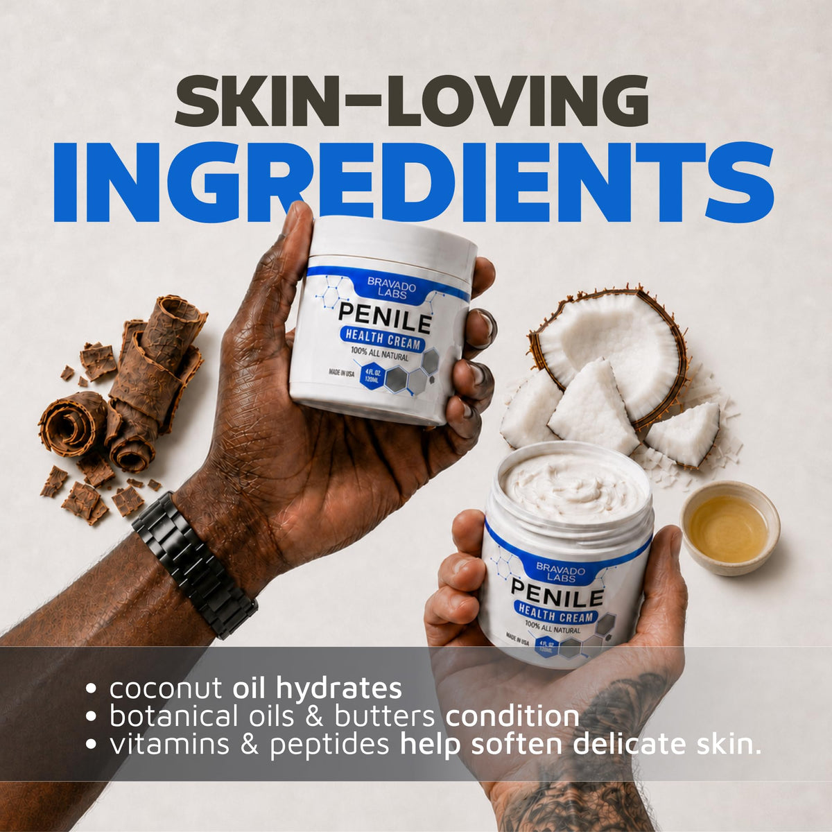 Premium Penile Health Creme for Men with Coconut Oil, CoQ10, and Allantoin