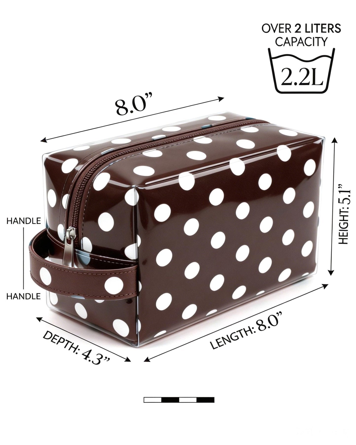 Preppy Coffee Beige Polka Dot Clear Cosmetic Bag, Waterproof PVC Travel Toiletry Bag, Travel Makeup Organizer Pouch with Zipper, Cute Aesthetic Travel Storage Bag for Women Girls (Dot-Coffee Beige)