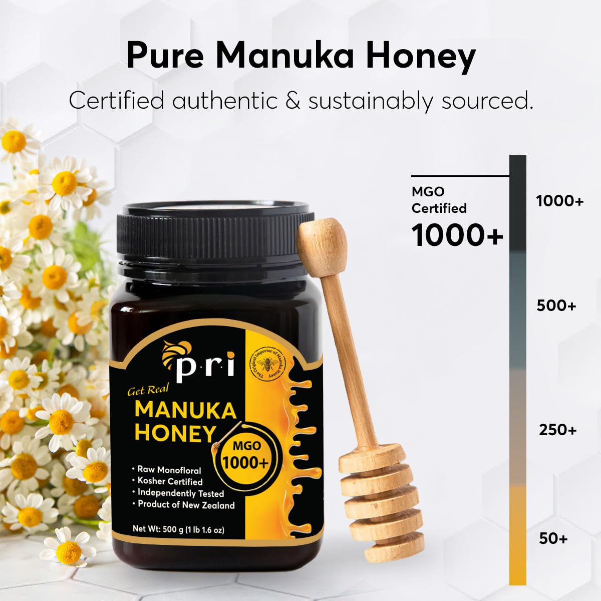 P.R.I Manuka Honey MGO 1000+ Ultra-Potent Monofloral NZ Honey – 500g, QR-Traceable, Cool-Processed