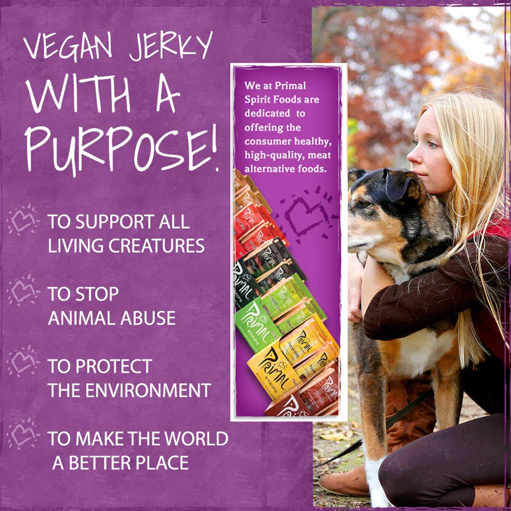 Primal Spirit Vegan Jerky – Soy Protein Energy Pack, 24-Pack, 1 oz (Hickory Smoked & Texas BBQ)