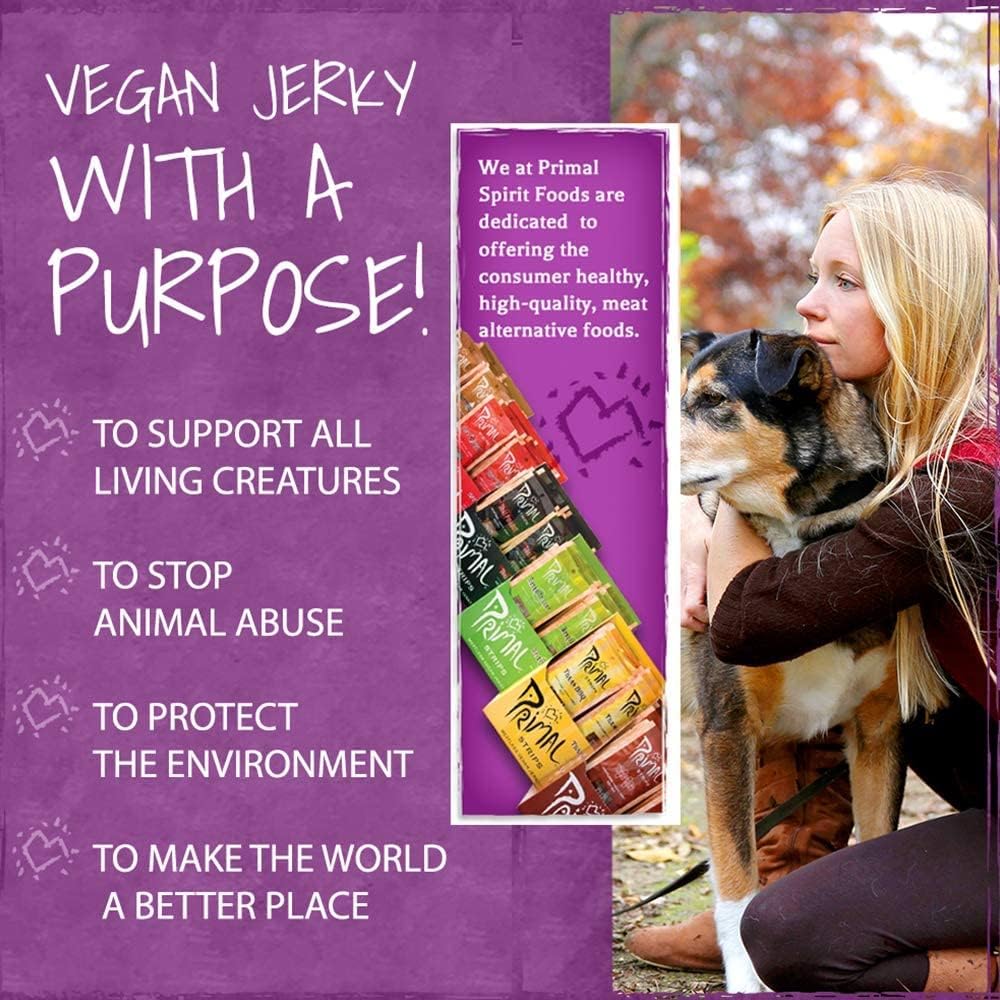 Primal Spirit Vegan Jerky – Classic Texas BBQ, 10 g Plant-Based Protein, Non-GMO, No Preservatives (24 Pack, 1 oz)