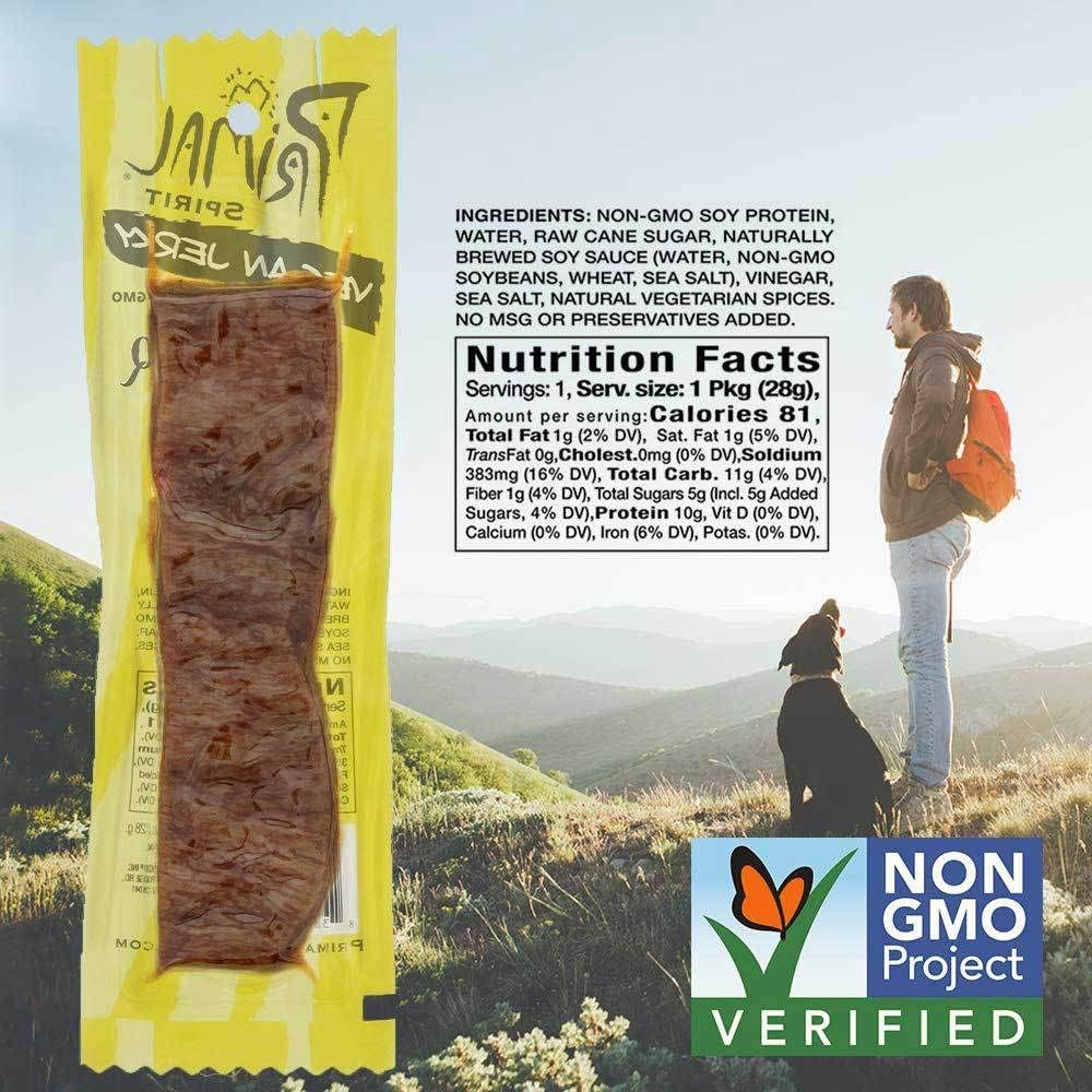 Primal Spirit Vegan Jerky – Classic Texas BBQ, 10 g Plant-Based Protein, Non-GMO, No Preservatives (24 Pack, 1 oz)