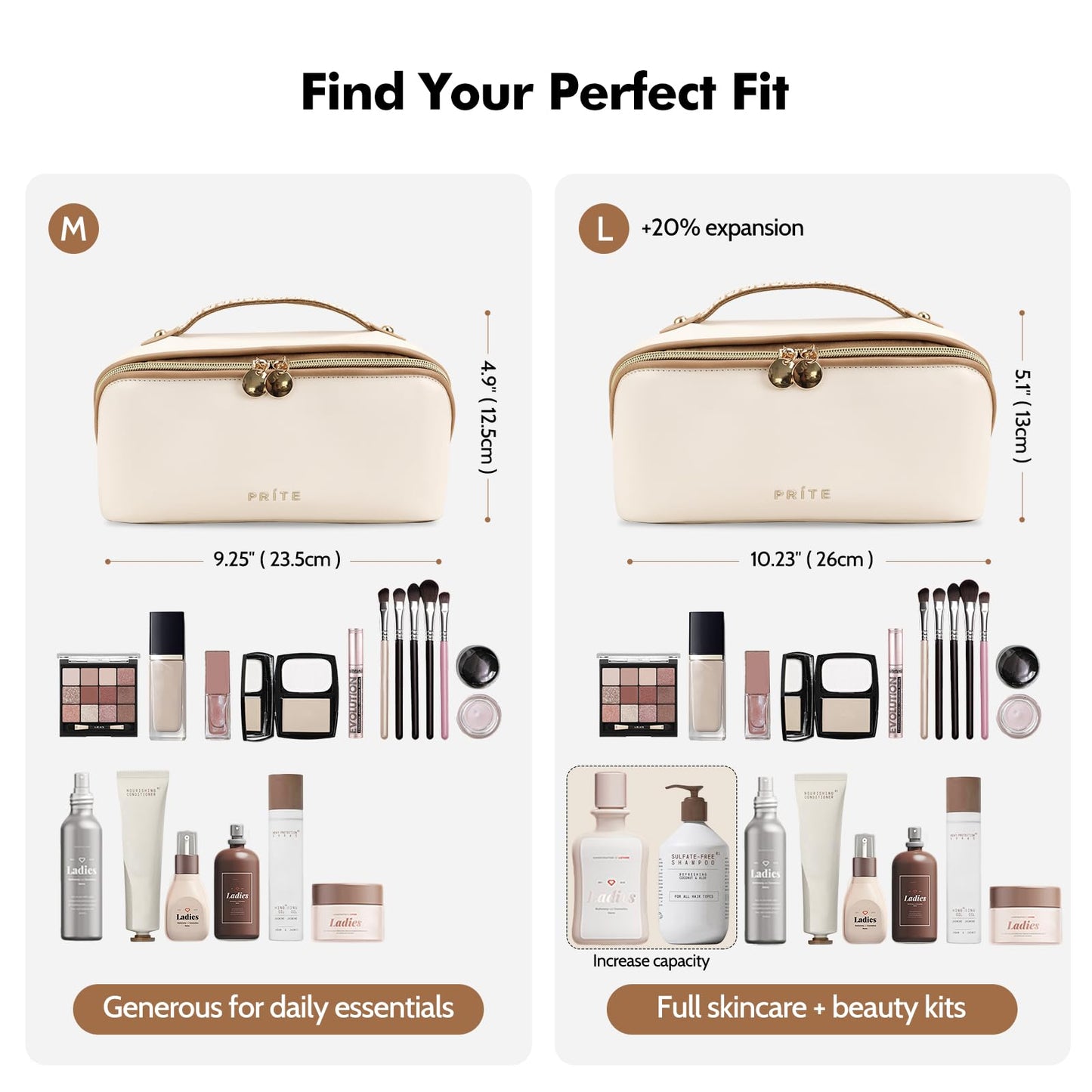 Prite Makeup Bag Travel Toiletry Bag Open Flat Cosmetic Organizer for Women