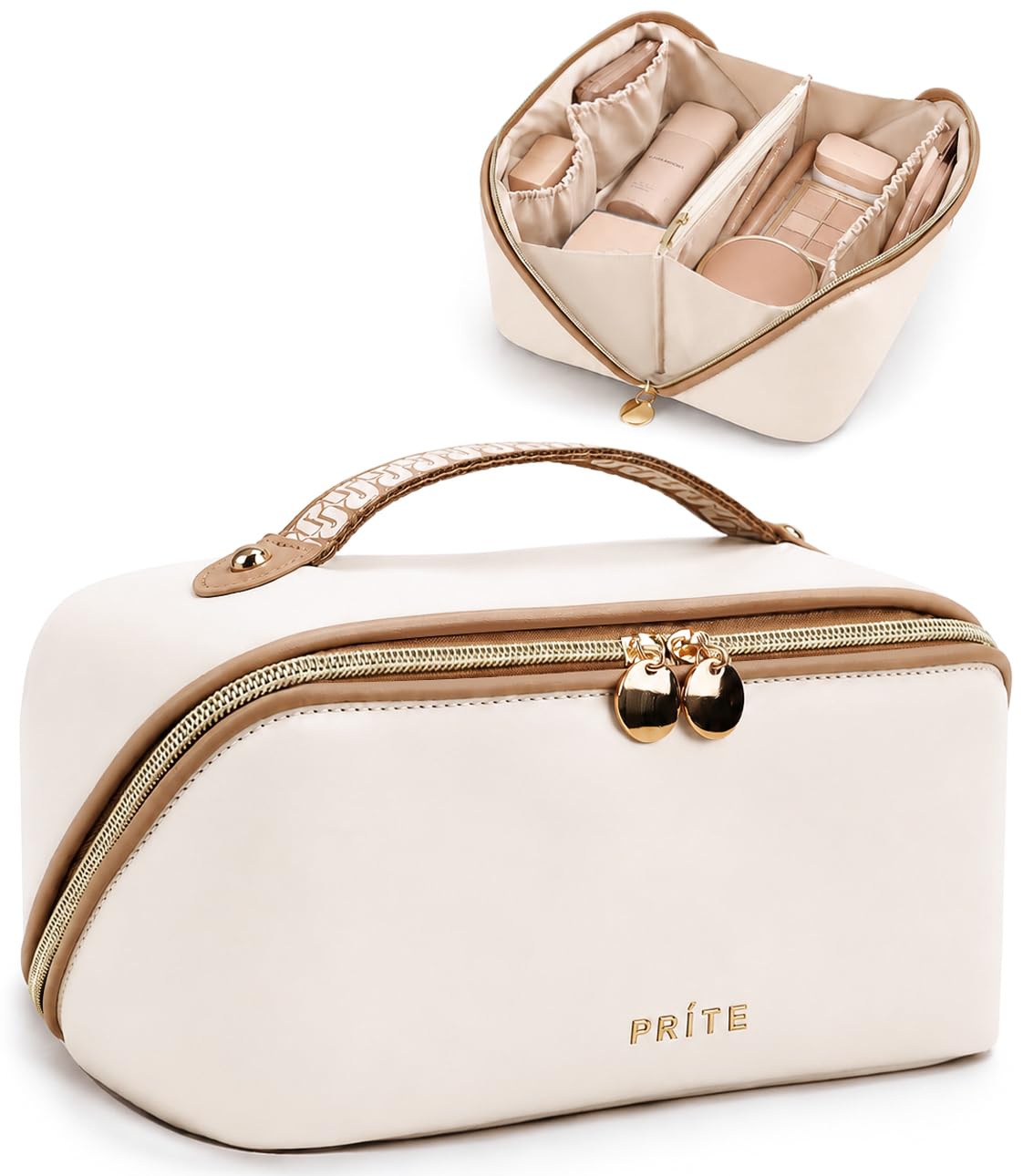 Prite Makeup Bag Travel Toiletry Bag Open Flat Cosmetic Organizer for Women