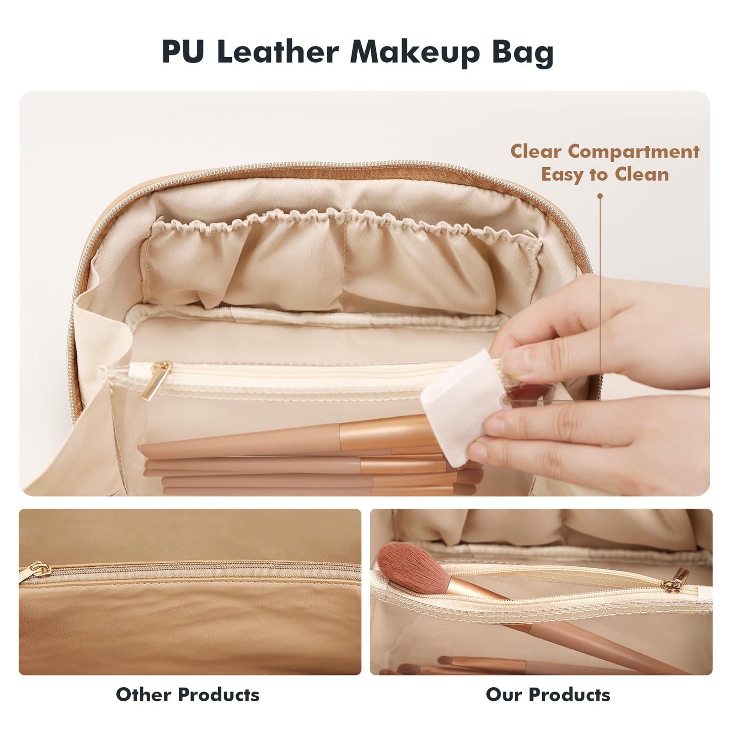Prite Makeup Bag Travel Toiletry Bag Open Flat Cosmetic Organizer for Women