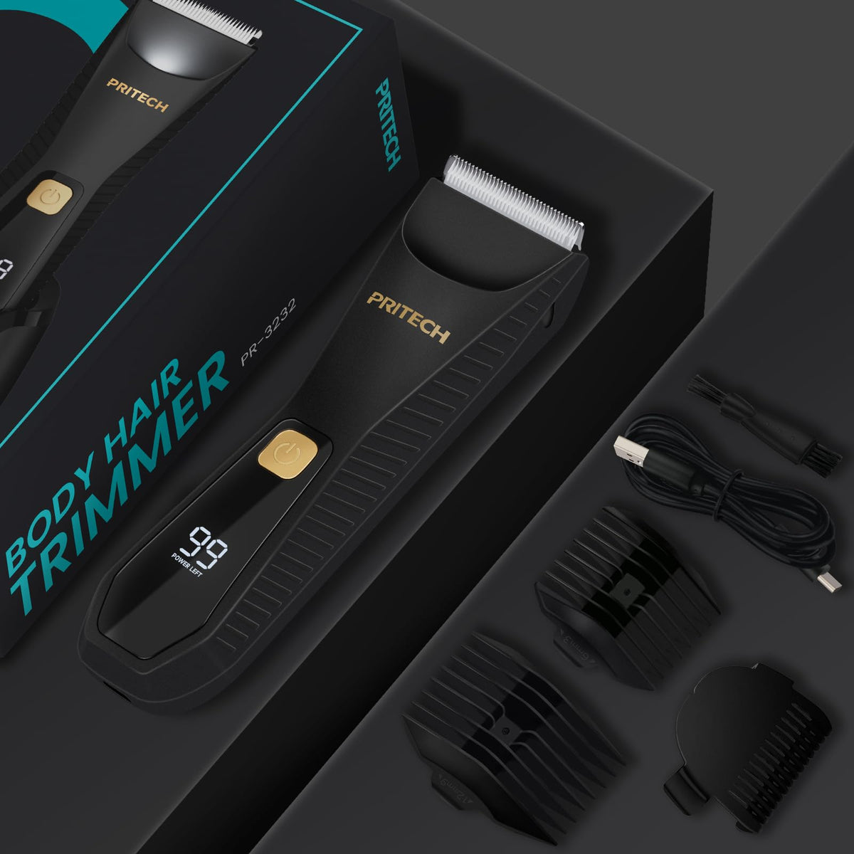 PRITECH Manscape Body Hair Trimmer - Waterproof Pubic Hair Ball Trimmer, Ceramic Blade Shavers Electric Razors for Men with USB-C Charging, Wet/Dry Use, Nick-Free Mens Grooming Kits, Gifts for Men