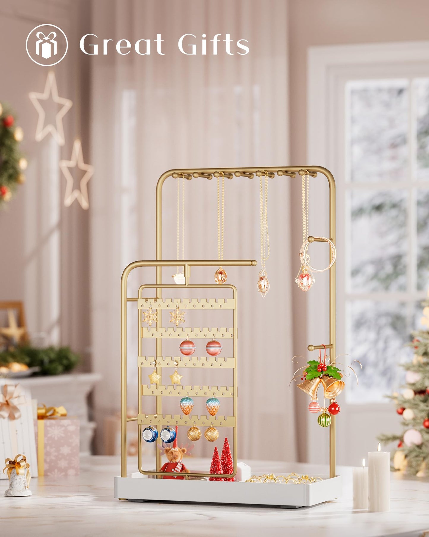 ProCase Jewelry Stand Holder Organizer and Storage, Gold (No-Assembly)