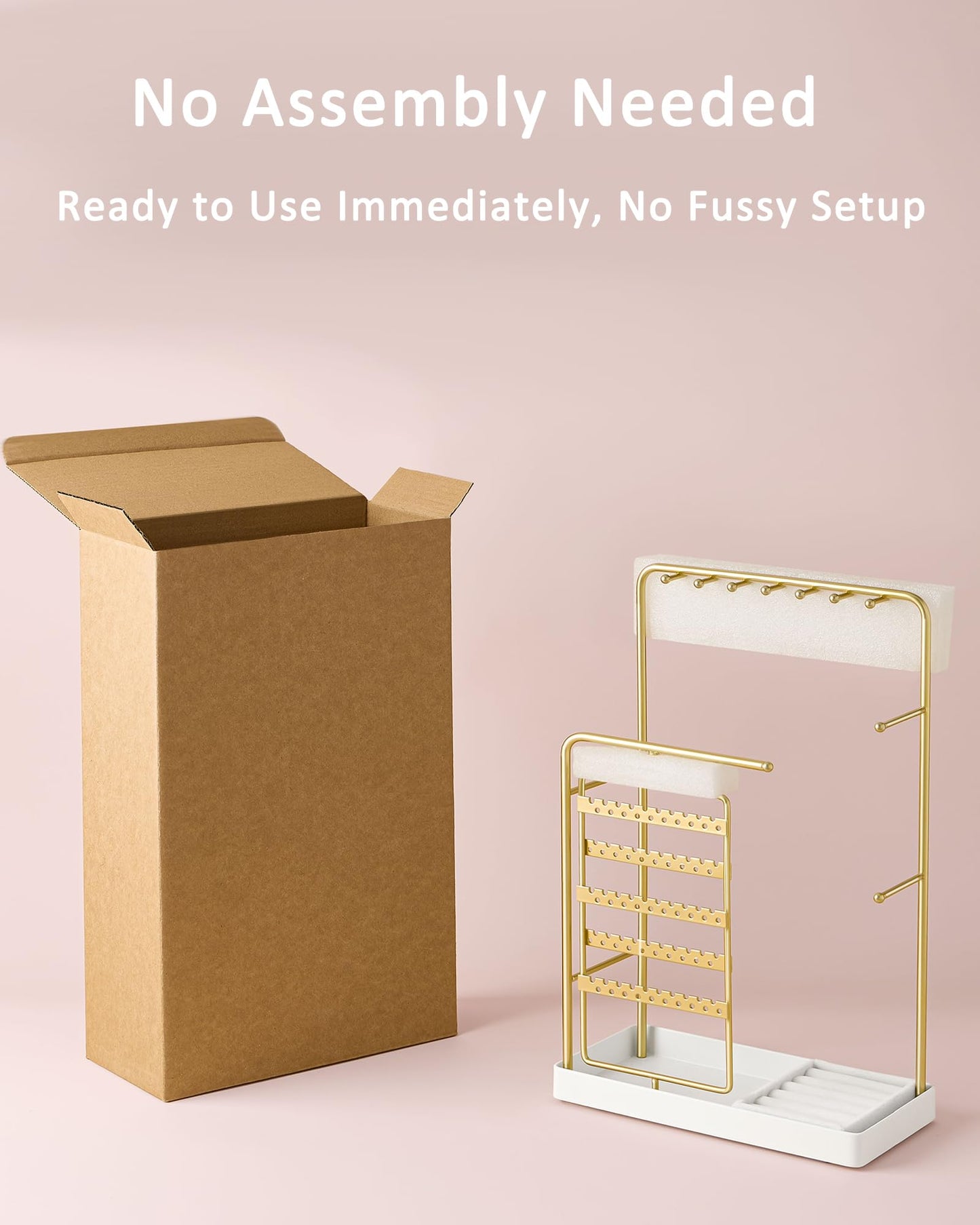 ProCase Jewelry Stand Holder Organizer and Storage, Gold (No-Assembly)