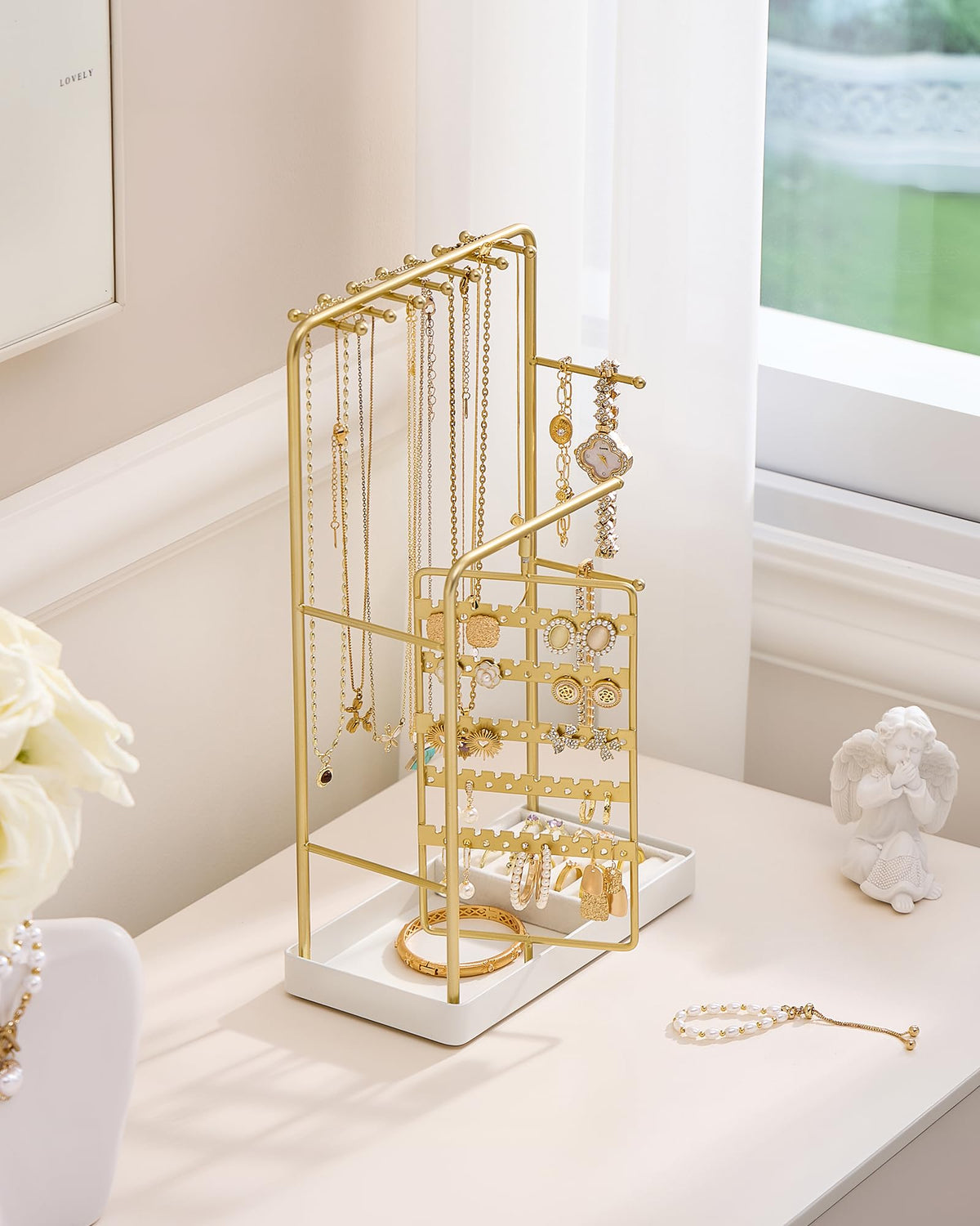 ProCase Jewelry Stand Holder Organizer and Storage, Gold (No-Assembly)