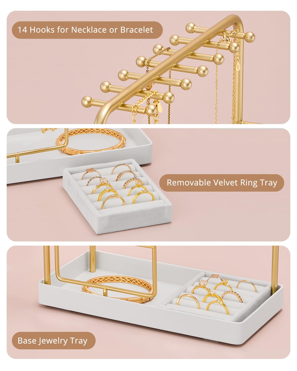 ProCase Jewelry Stand Holder Organizer and Storage, Gold (No-Assembly)