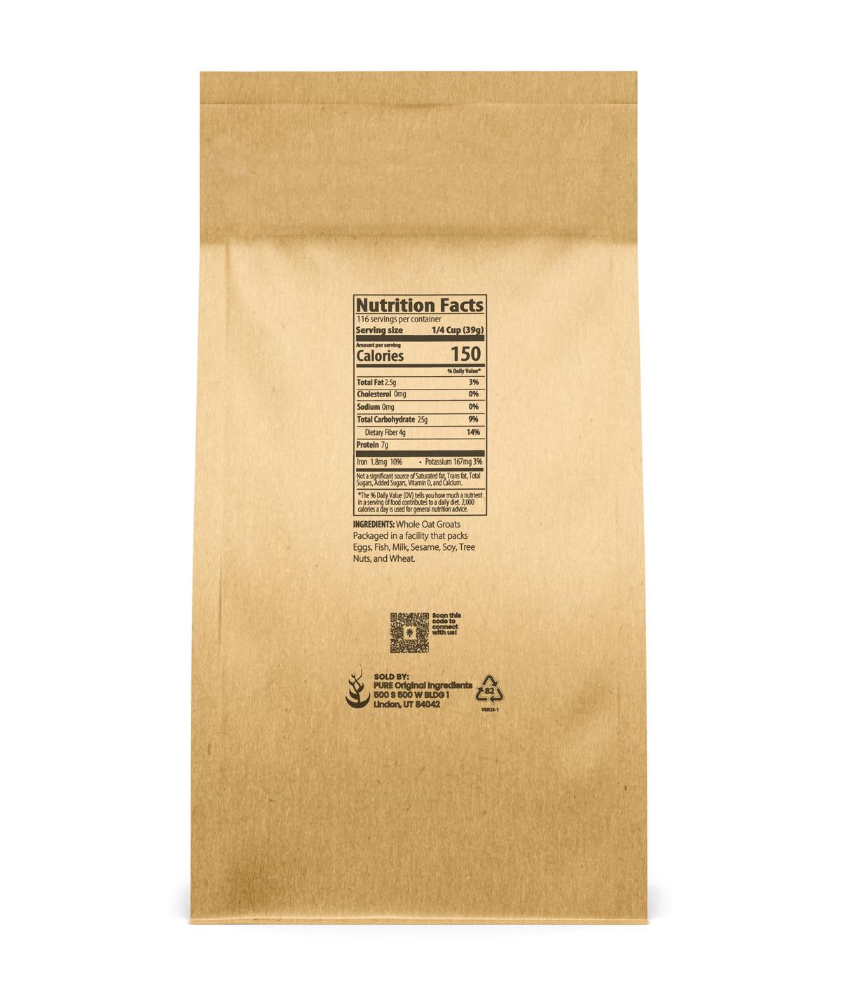 Pure Original Ingredients Oat Groats (10 lb) – Hulless, Uncut, High-Protein