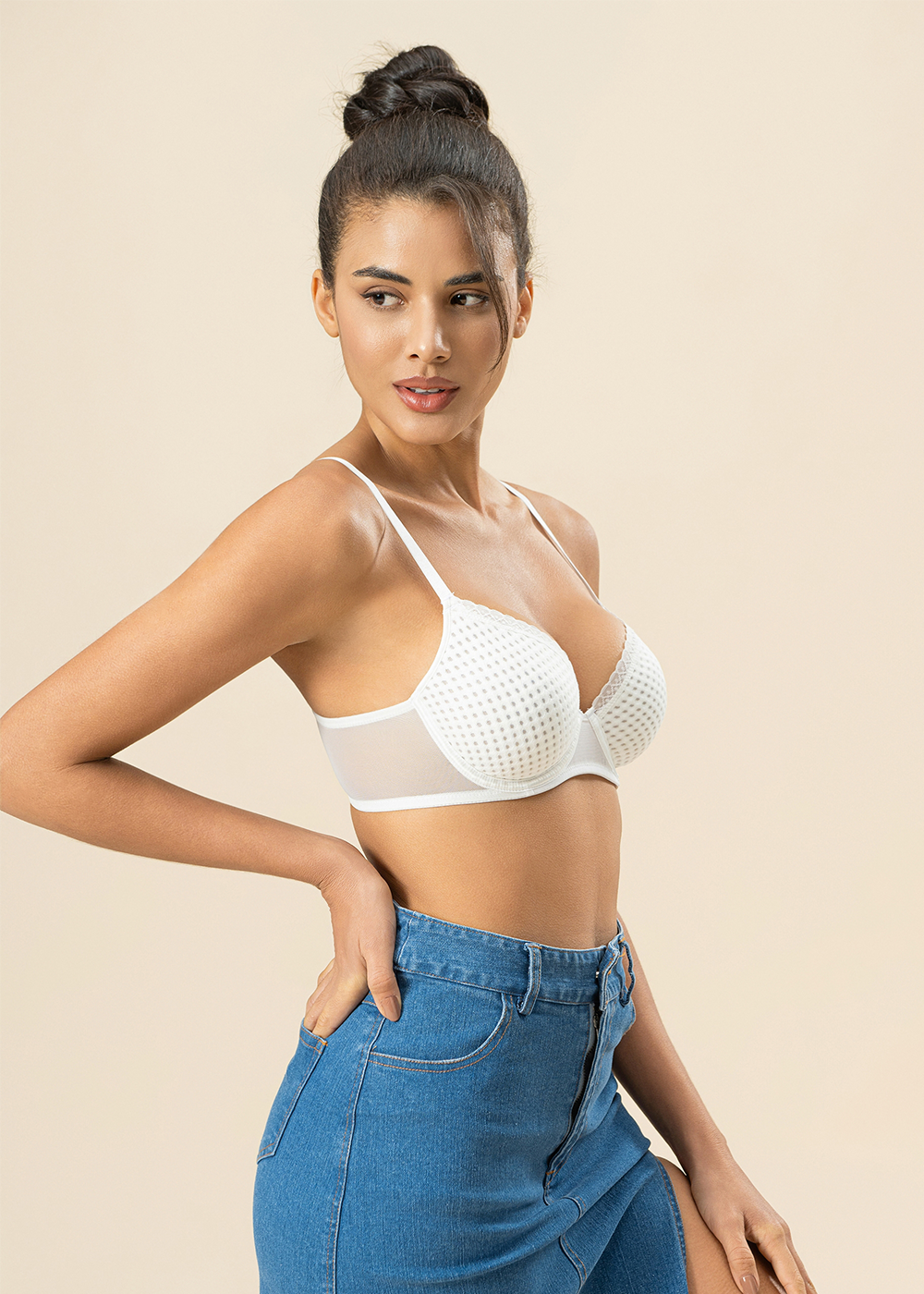 QARA White Underwired Molded Cup Demi Bra