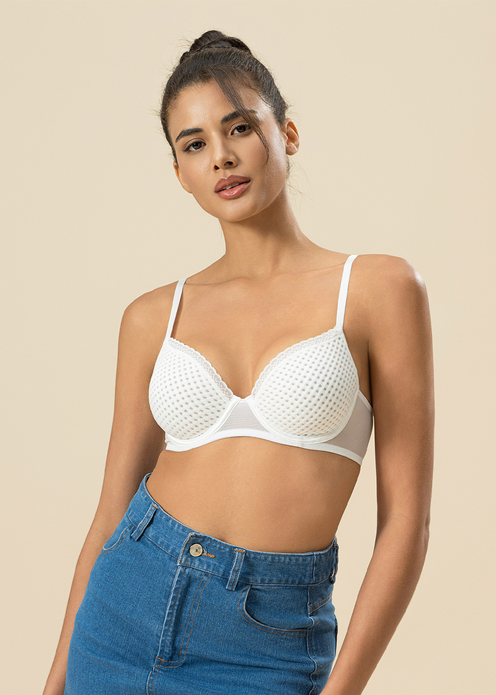 QARA White Underwired Molded Cup Demi Bra