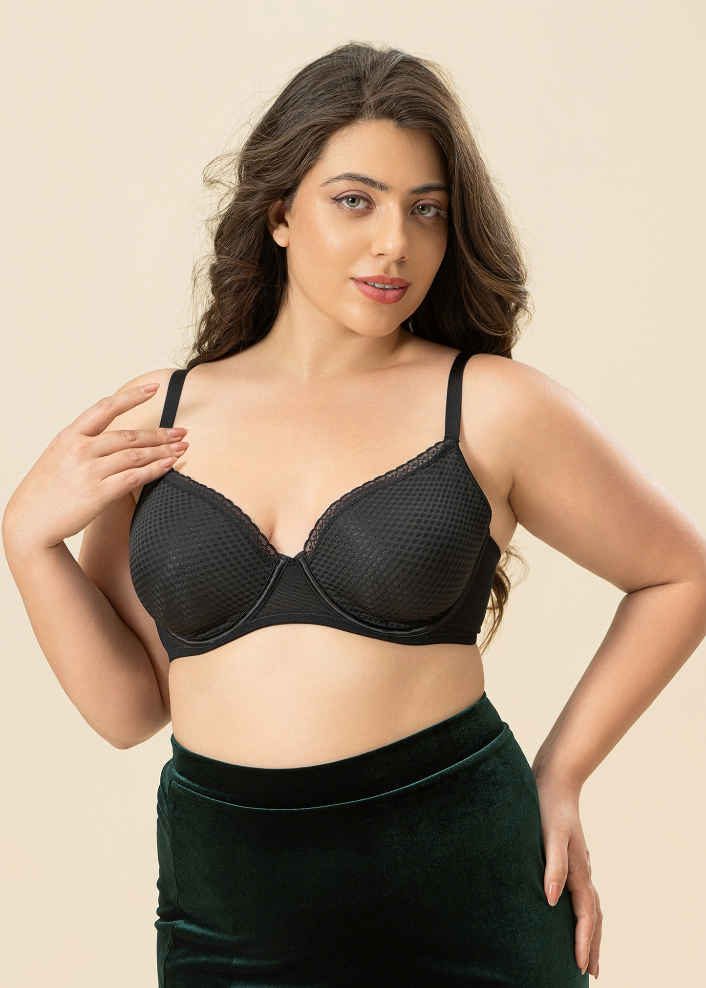 QARA Plus Black Underwired Molded Cup Demi Bra