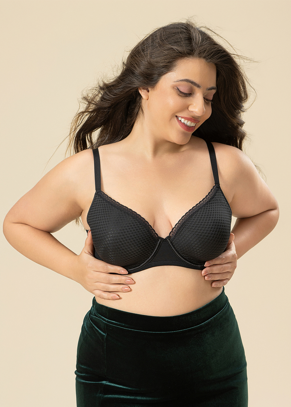 QARA Plus Black Underwired Molded Cup Demi Bra