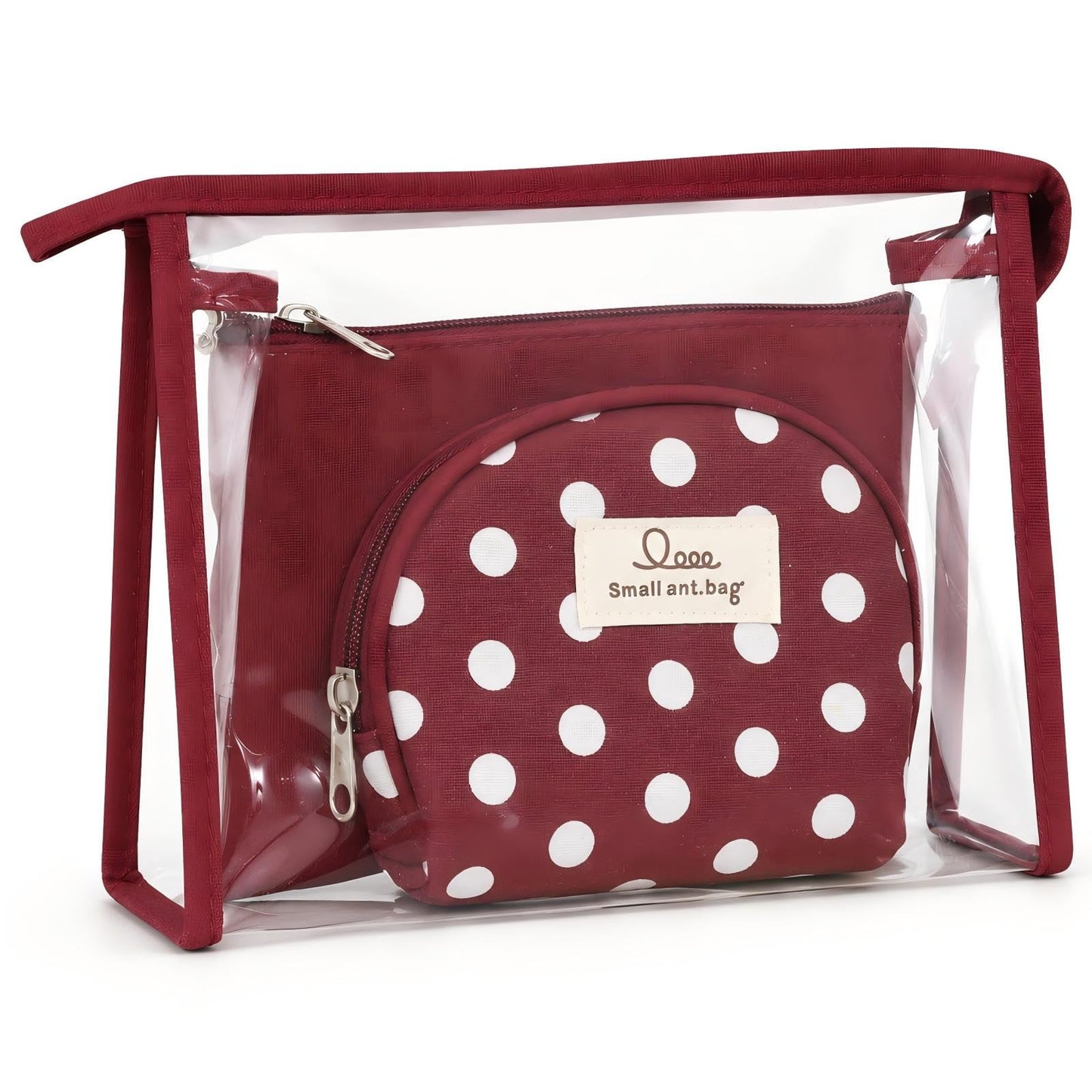 Qikuver Clear Makeup Bag Set, 3 Pack Makeup Toiletry Bags for Women, Portable Travel Cosmetic Bags Purse Bags Zipper Storage Pouches for Home Travel Accessories (Red)