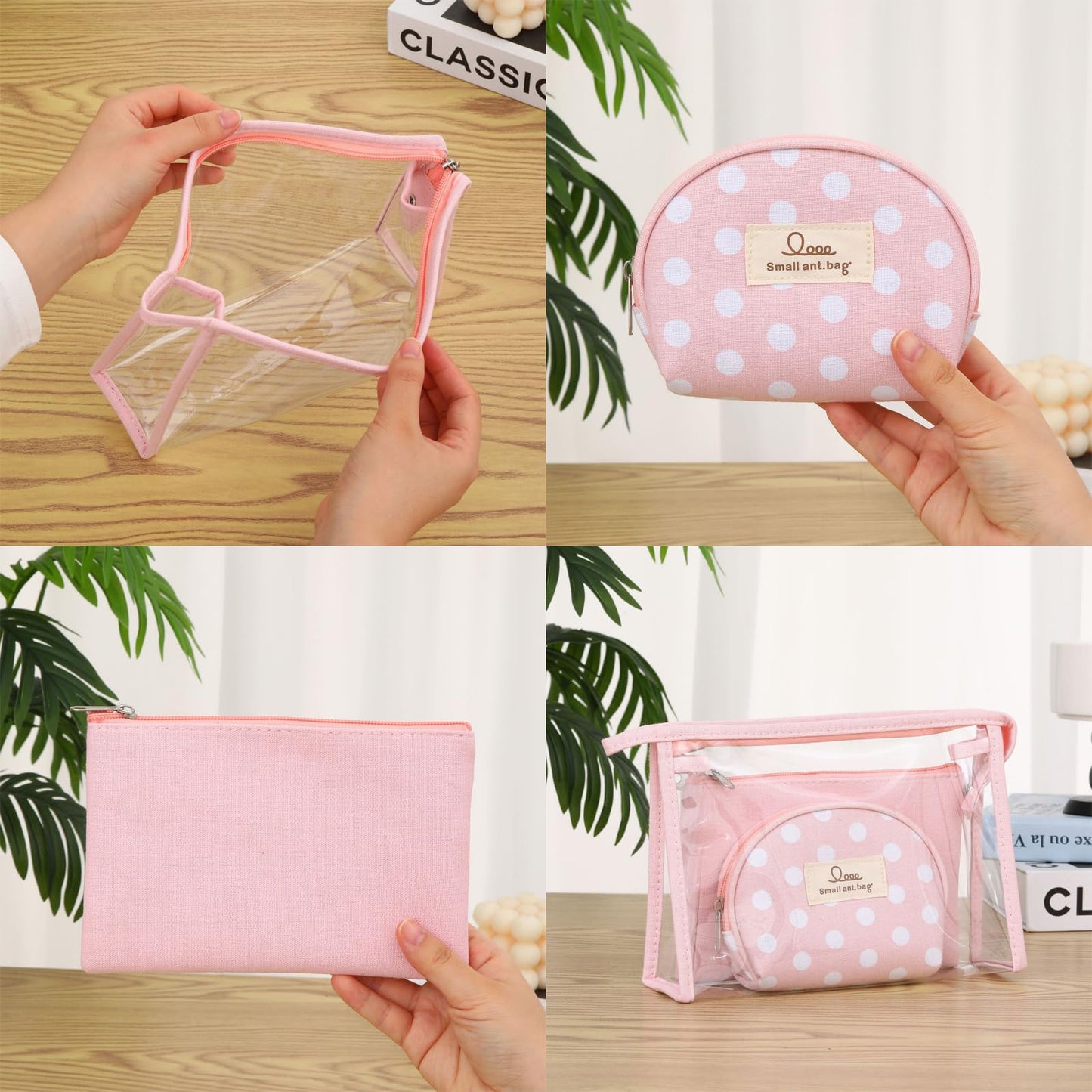 Qikuver Clear Makeup Bag Set, 3 Pack Makeup Toiletry Bags for Women, Portable Travel Cosmetic Bags Purse Bags Zipper Storage Pouches for Home Travel Accessories (Red)