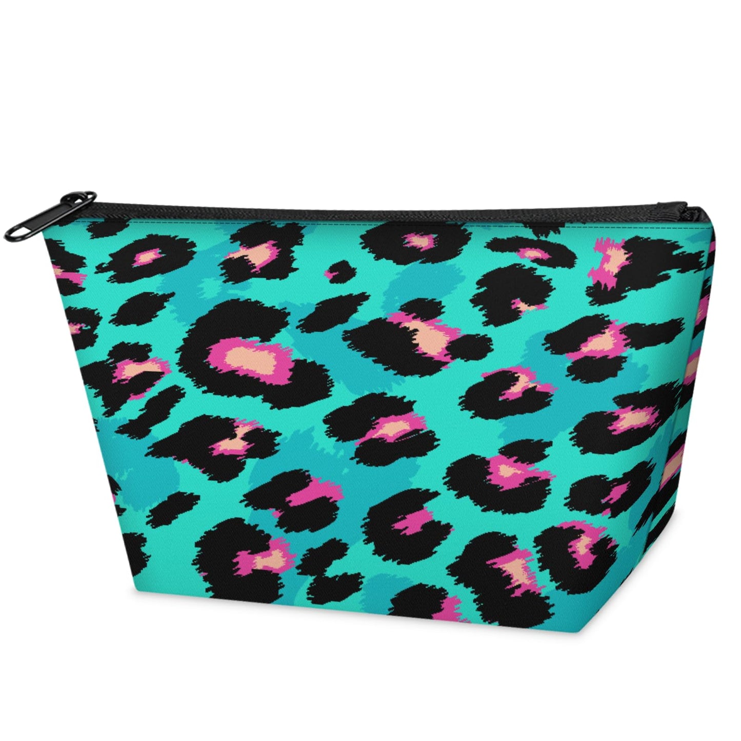 QsirBC Waterproof Makeup Bag Travel Cosmetic Pouch Multi Functional Organizer for Women Travel Gym Camping Gifts Leopard Jade Green