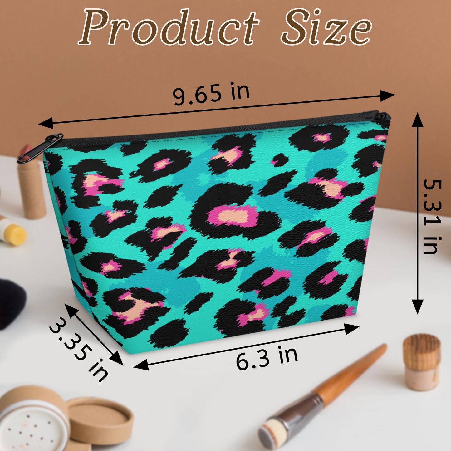 QsirBC Waterproof Makeup Bag Travel Cosmetic Pouch Multi Functional Organizer for Women Travel Gym Camping Gifts Leopard Jade Green
