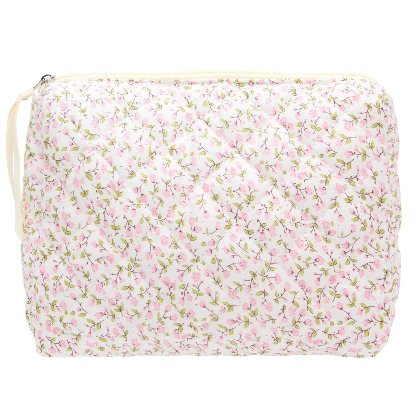 Quilted Makeup Pouch for Women, Travel Cosmetic&Toiletry Bag,Floral Pink