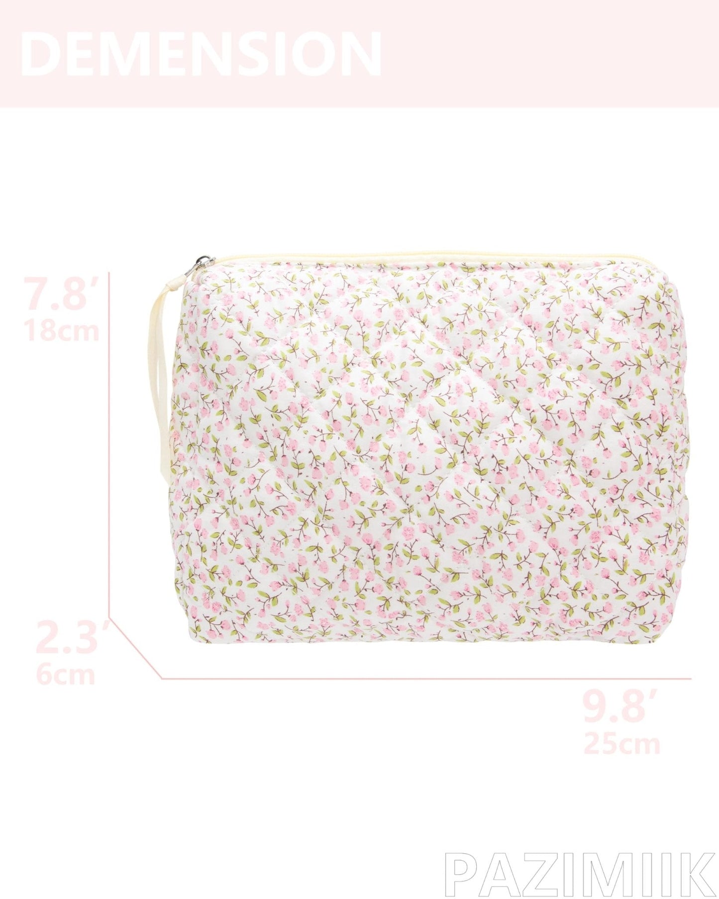Quilted Makeup Pouch for Women, Travel Cosmetic&Toiletry Bag,Floral Pink