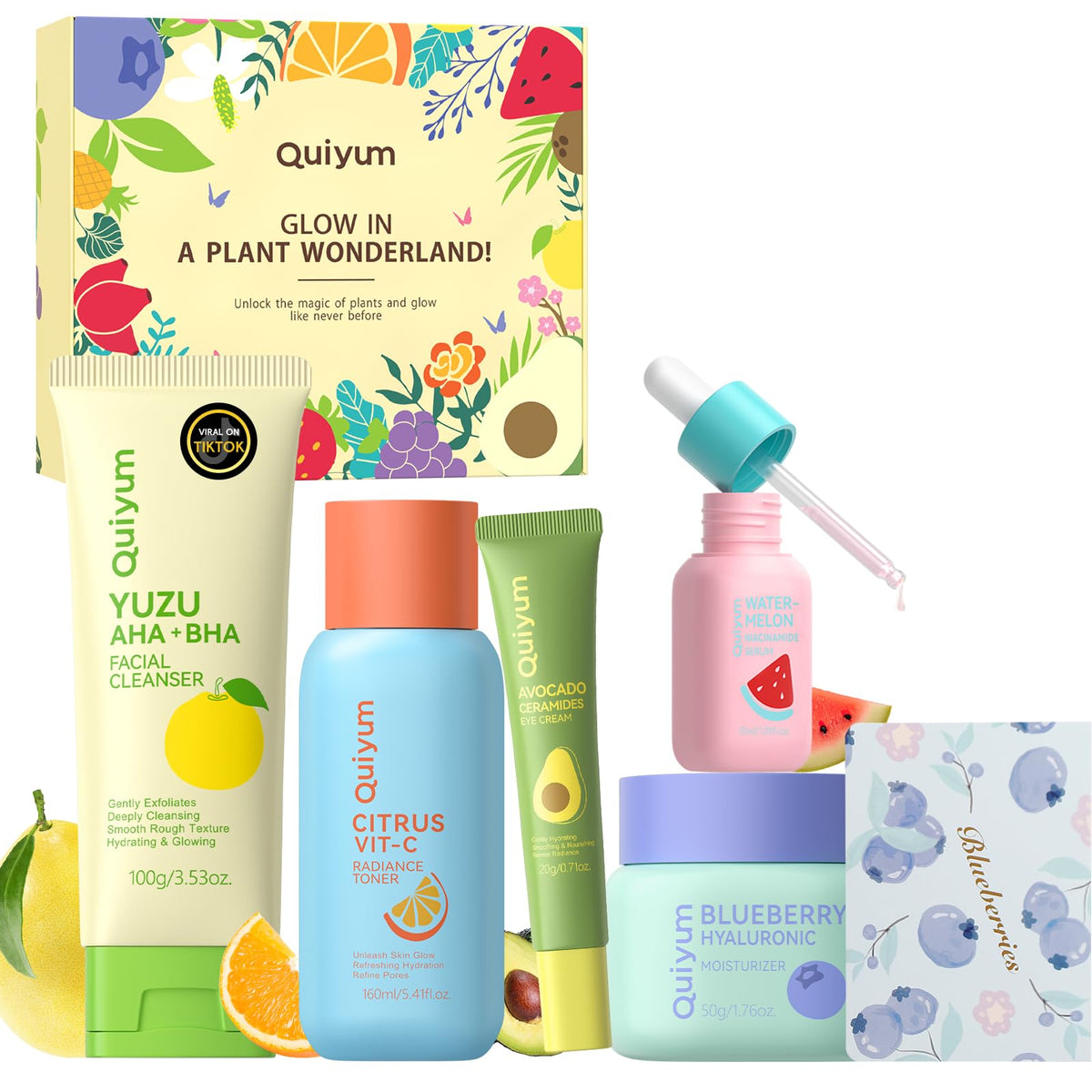 QUIYUM Fruit Skin Care Set, 5 Daily Skincare Routine for Women Teen Girl