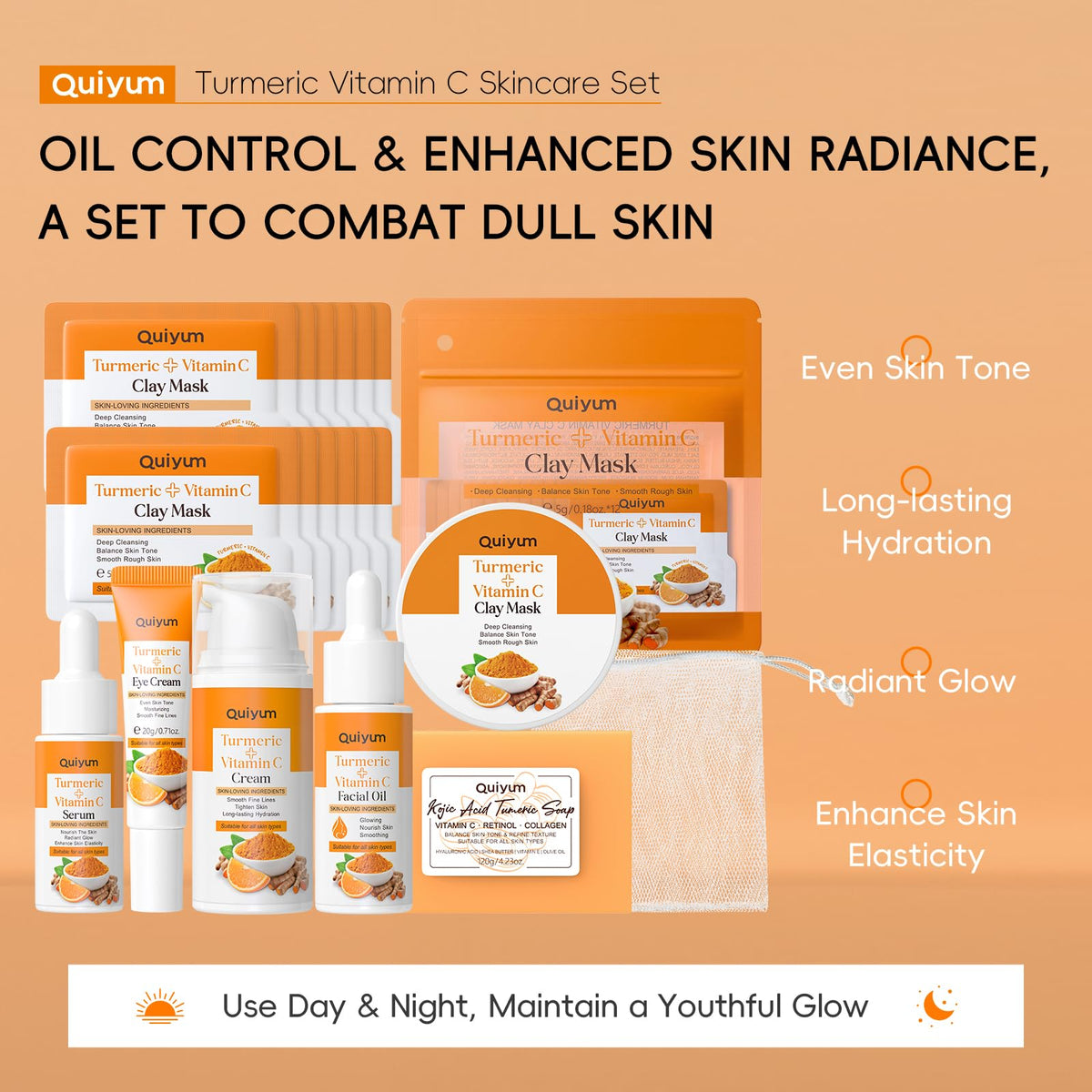 QUIYUM Turmeric Vit-C Skin Care Set, Beauty Gift Sets, Skincare for Women