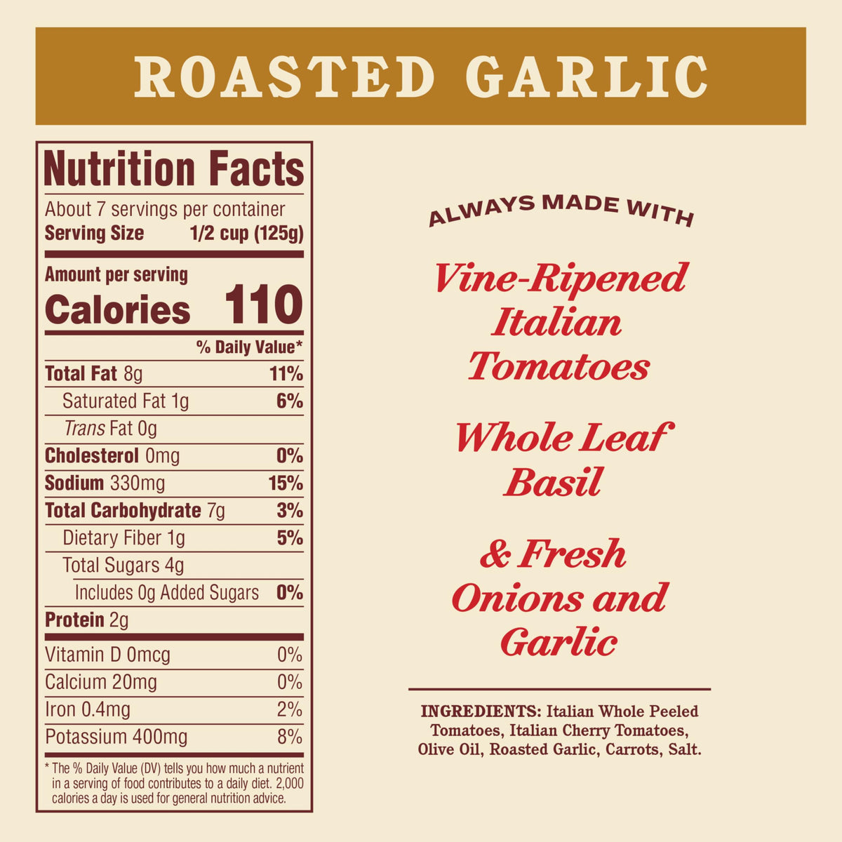 Raos Homemade Roasted Garlic Sauce with Italian Tomatoes — 32 oz (Pack of 6)