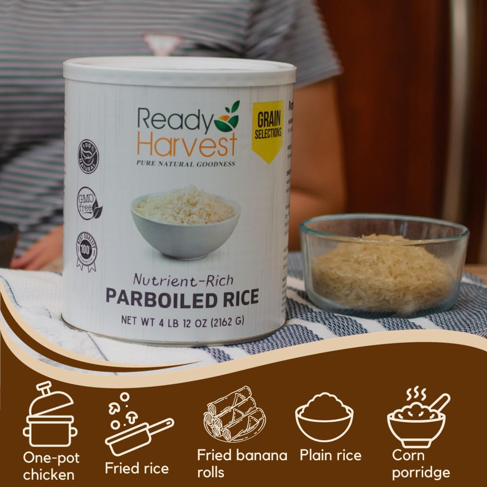 Ready Harvest Emergency Rice – Parboiled White Rice, 30-Year Shelf Life, #10 Can, 4 lbs