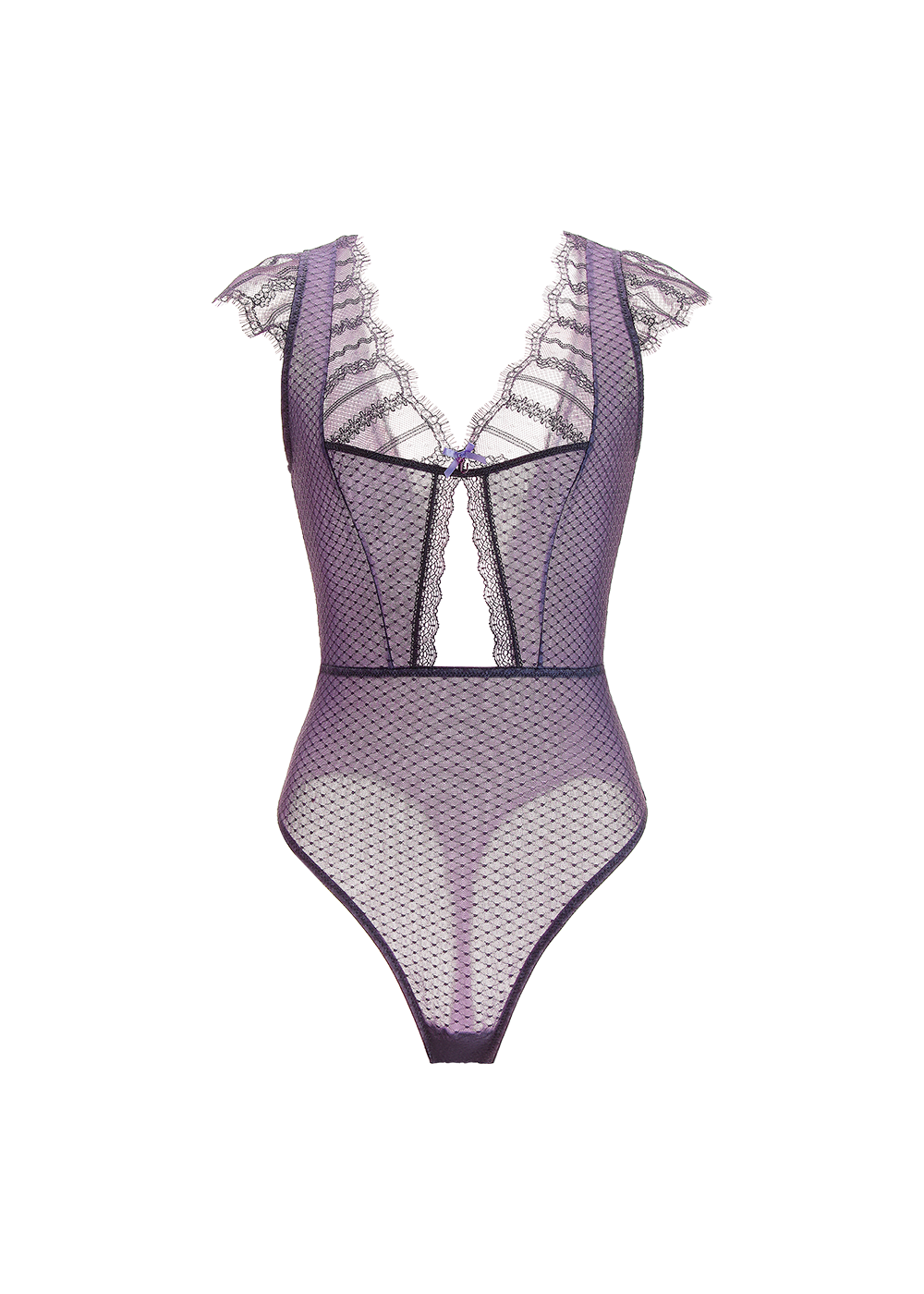 REBECCA Sexy Plunge Purple Lace Bodysuits