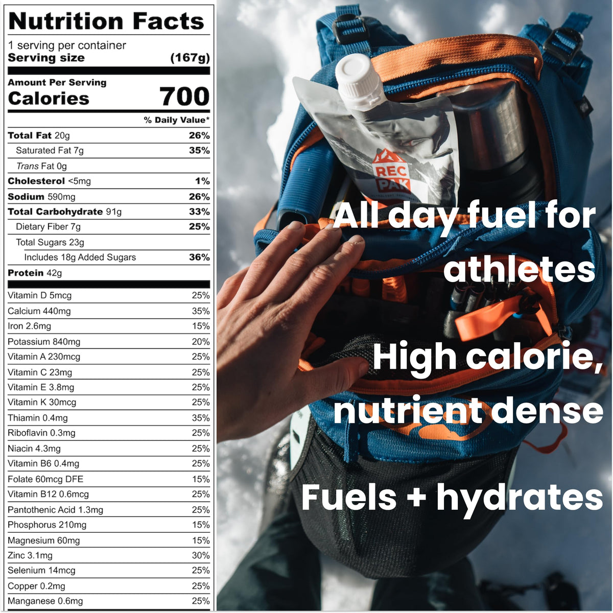 RecPak | 700 Calorie, 43g Protein – No-Cook Liquid Meal for Backcountry Athletes | 3-Pack Variety