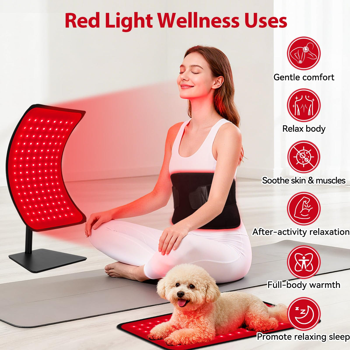 Red Light Therapy for Face & Body, 2-in-1 Red Light Panel with Belt, 660nm Red Light and 850nm Infrared Red Light Therapy Lamp, Remote Control, Adjustable Brightness & Timer for Skin Care & Relaxation