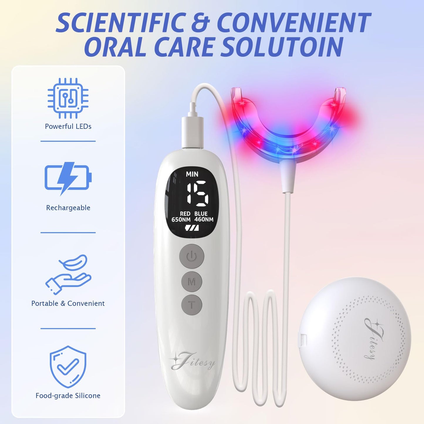 Red Light Therapy for Gums, Red & Blue LED Light Experience with 18 LEDs, Comfortable Silicone Mouthpiece, Portable Personal Oral Care for Gum Health Toothache Relief, Bleeding Gums