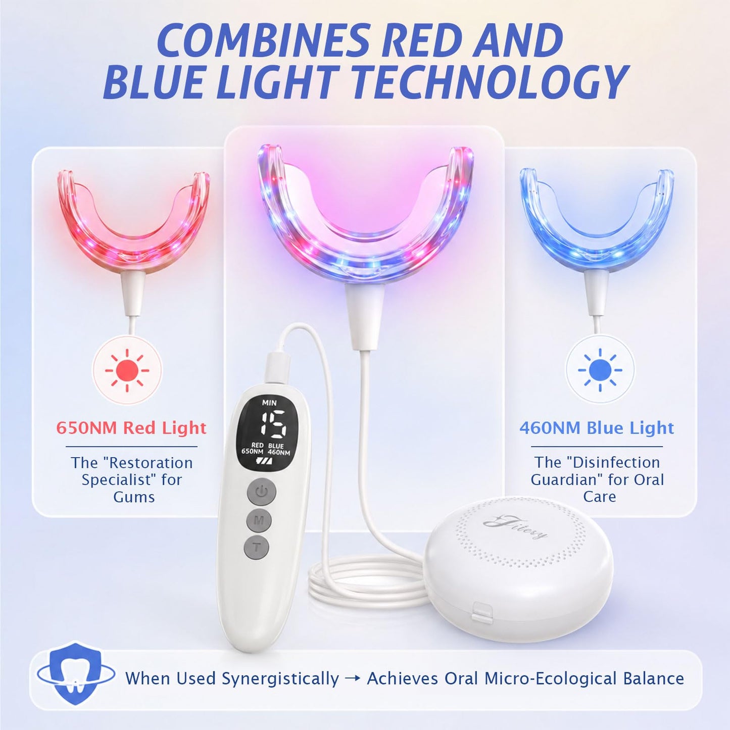Red Light Therapy for Gums, Red & Blue LED Light Experience with 18 LEDs, Comfortable Silicone Mouthpiece, Portable Personal Oral Care for Gum Health Toothache Relief, Bleeding Gums