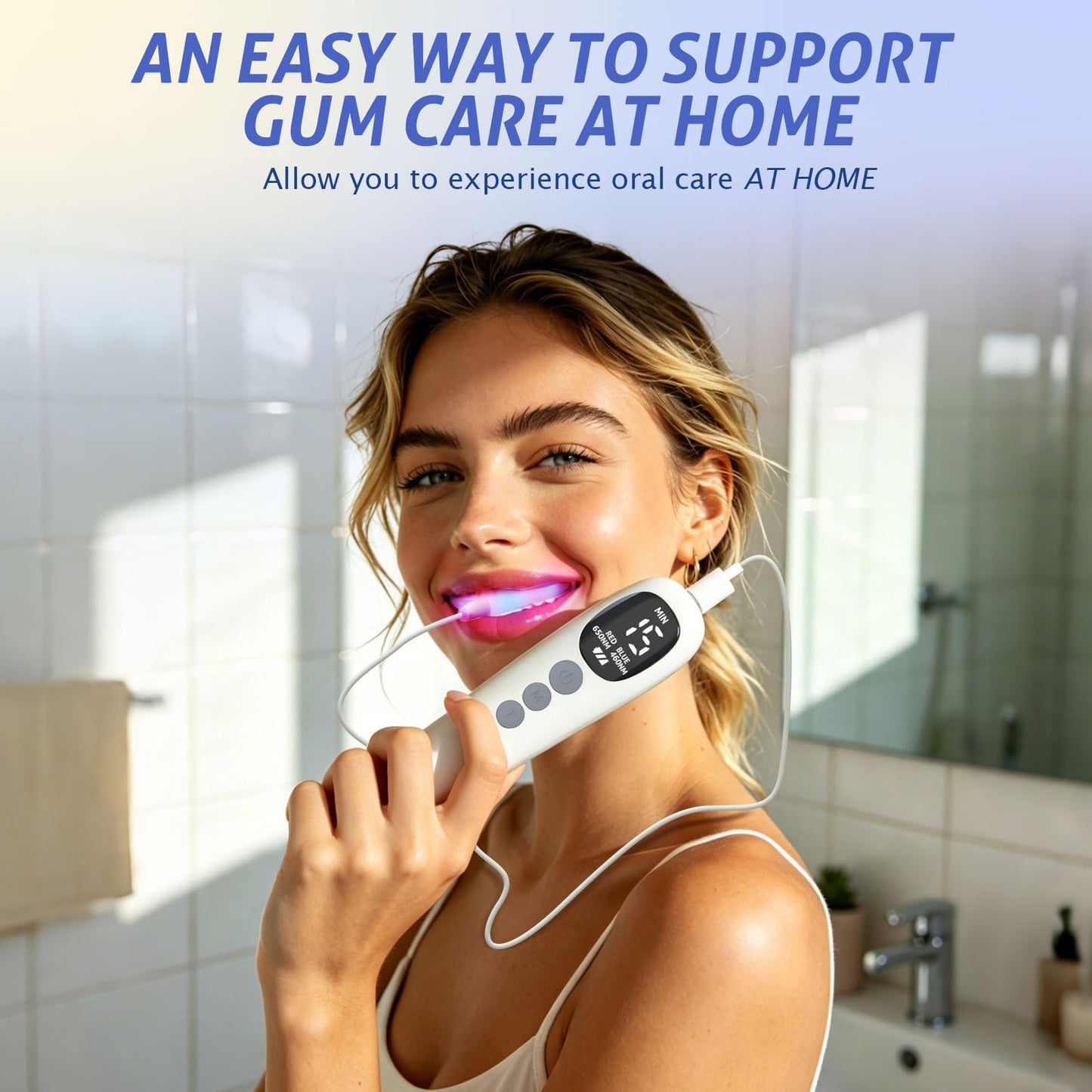 Red Light Therapy for Gums, Red & Blue LED Light Experience with 18 LEDs, Comfortable Silicone Mouthpiece, Portable Personal Oral Care for Gum Health Toothache Relief, Bleeding Gums