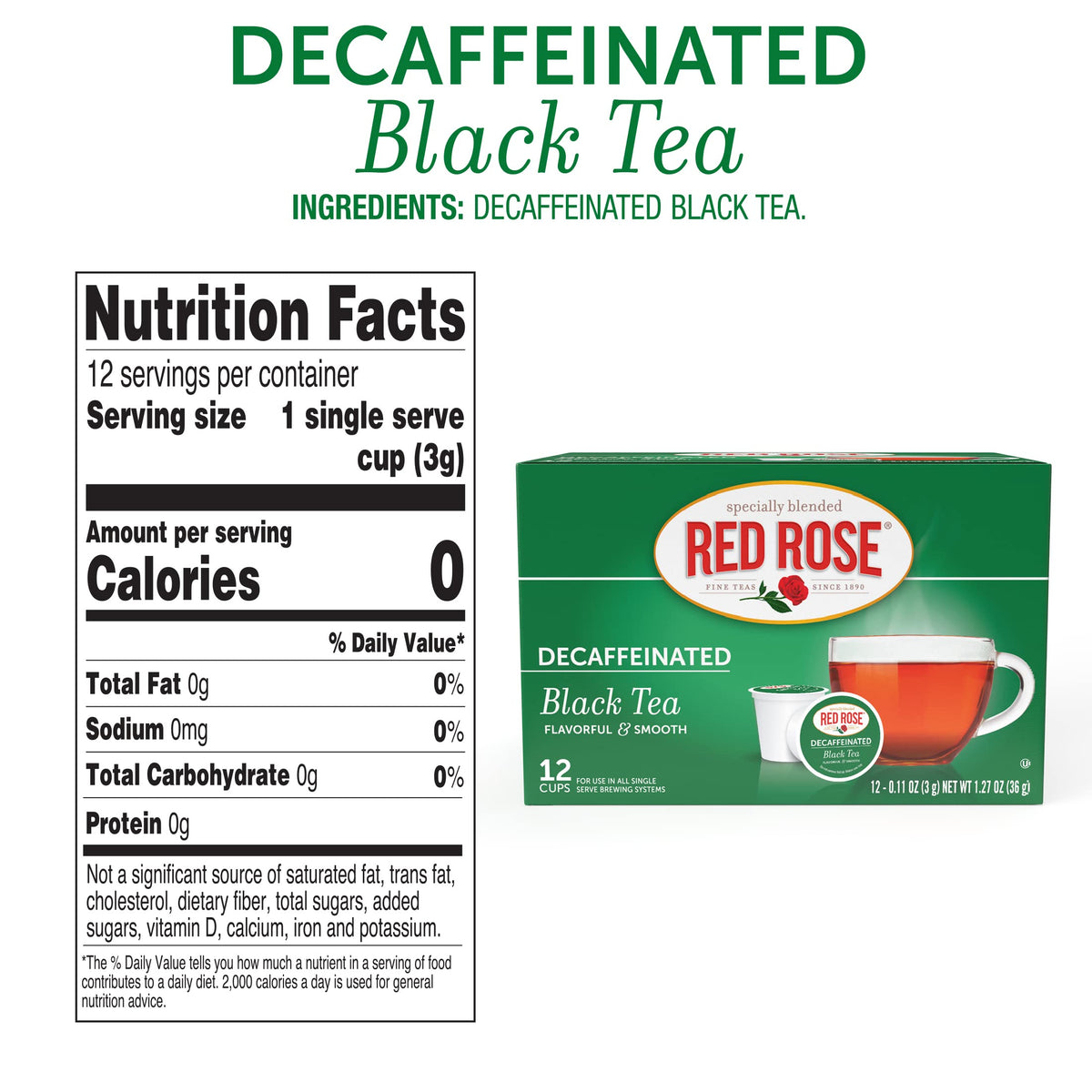 Red Rose Decaf Black Tea K-Cups – 72 Single-Serve Pods for Keurig