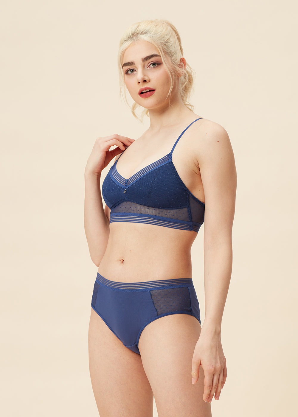 REESE Blue Dotted Mesh Casual Boyshort