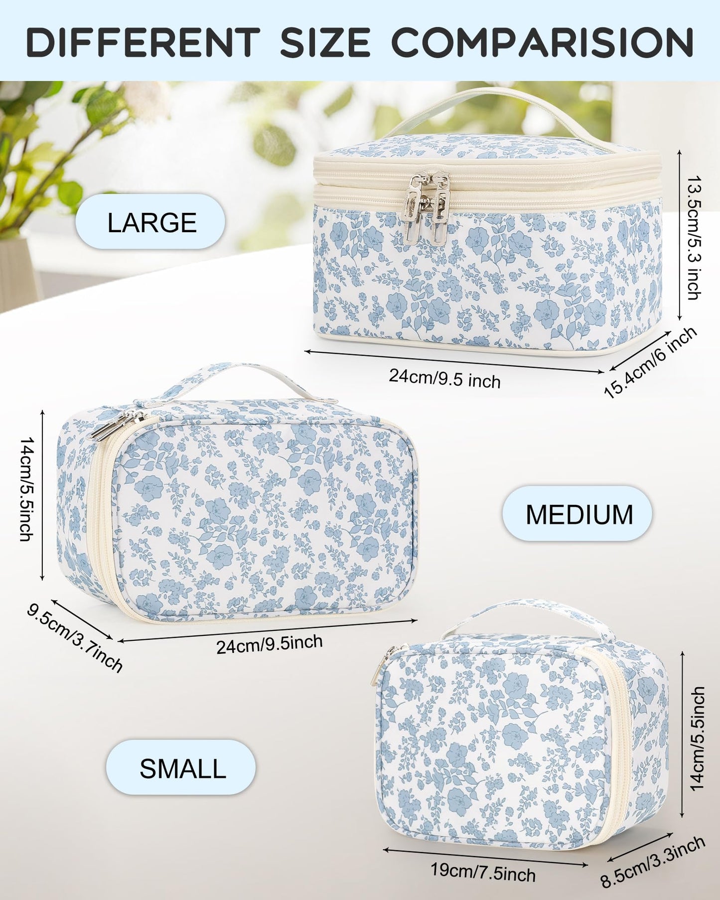 Relavel Travel Makeup Bag, Floral Cosmetic Bag with Brush Compartment