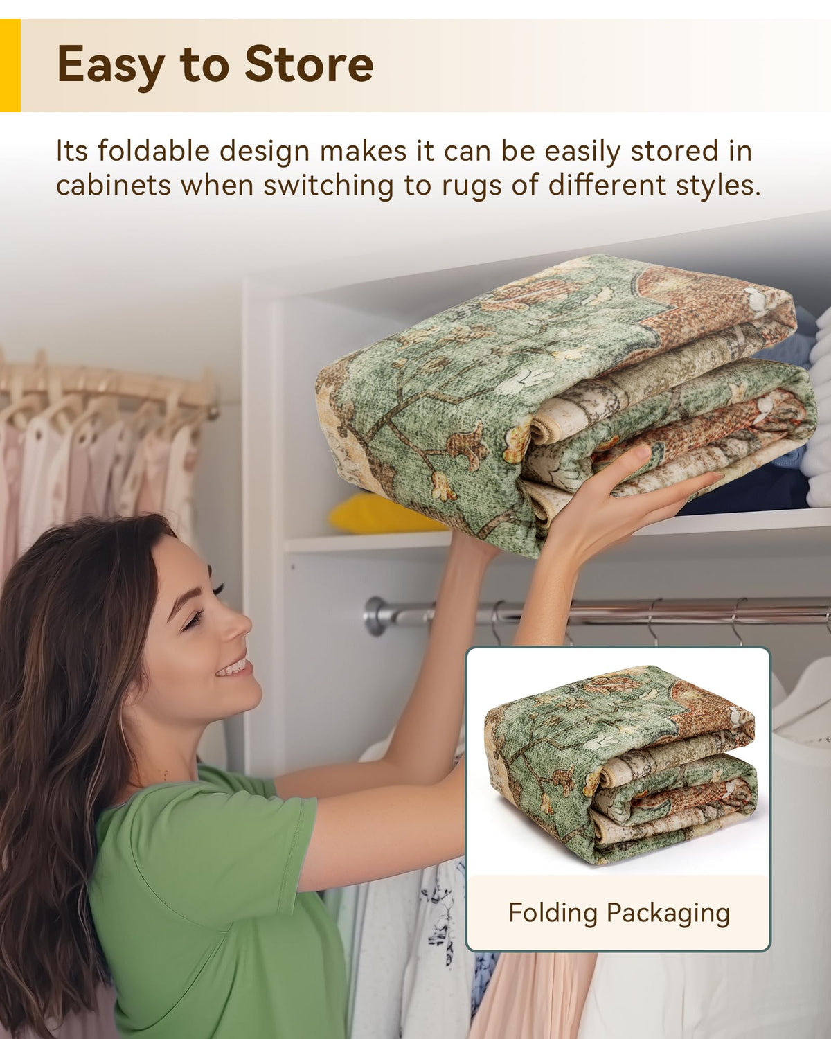 RELEANY Washable Area Rug, 8'x10', Brick/Brown/Green