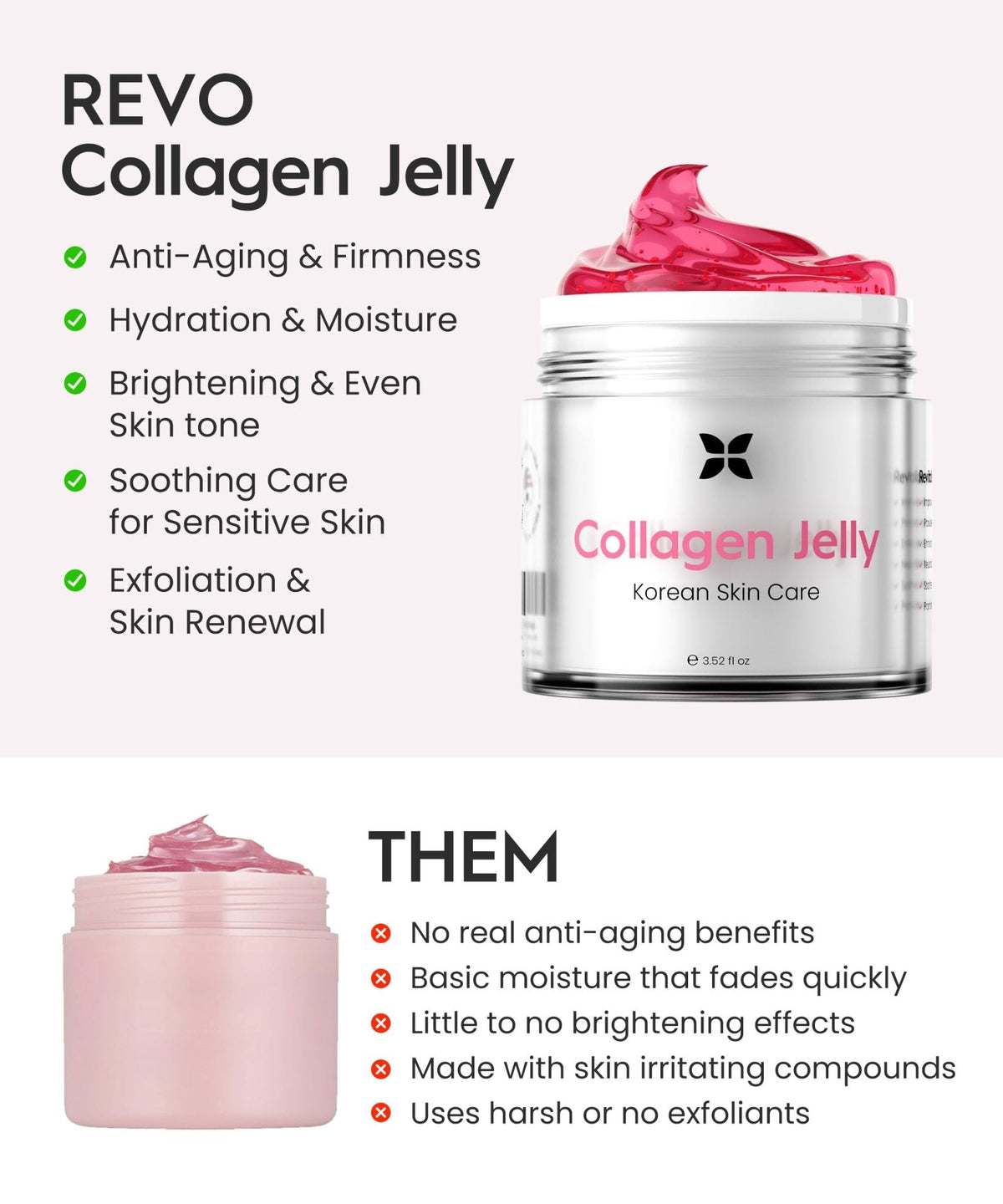 REVO Collagen Jelly – Korean Anti-Aging Plumping Formula with Hydrolyzed Collagen, Niacinamide, Hyaluronic Acid & Vitamin C – Skincare for Glass Glow Skin, Wrinkle Repair & Even Tone (3.52 Fl Oz)