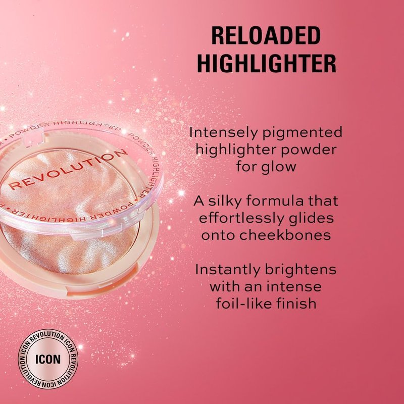 Revolution, Reloaded Pressed Powder Highlighter, Intensely Pigmented for a High Impact Dewy Finish, Dare to Divulge, 0.22 Oz