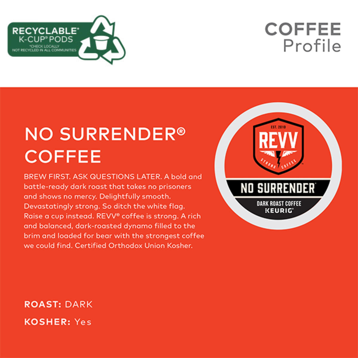 REVV No Surrender Keurig Pods – Dark Roast Coffee, 48-Count | Orthodox Union Kosher