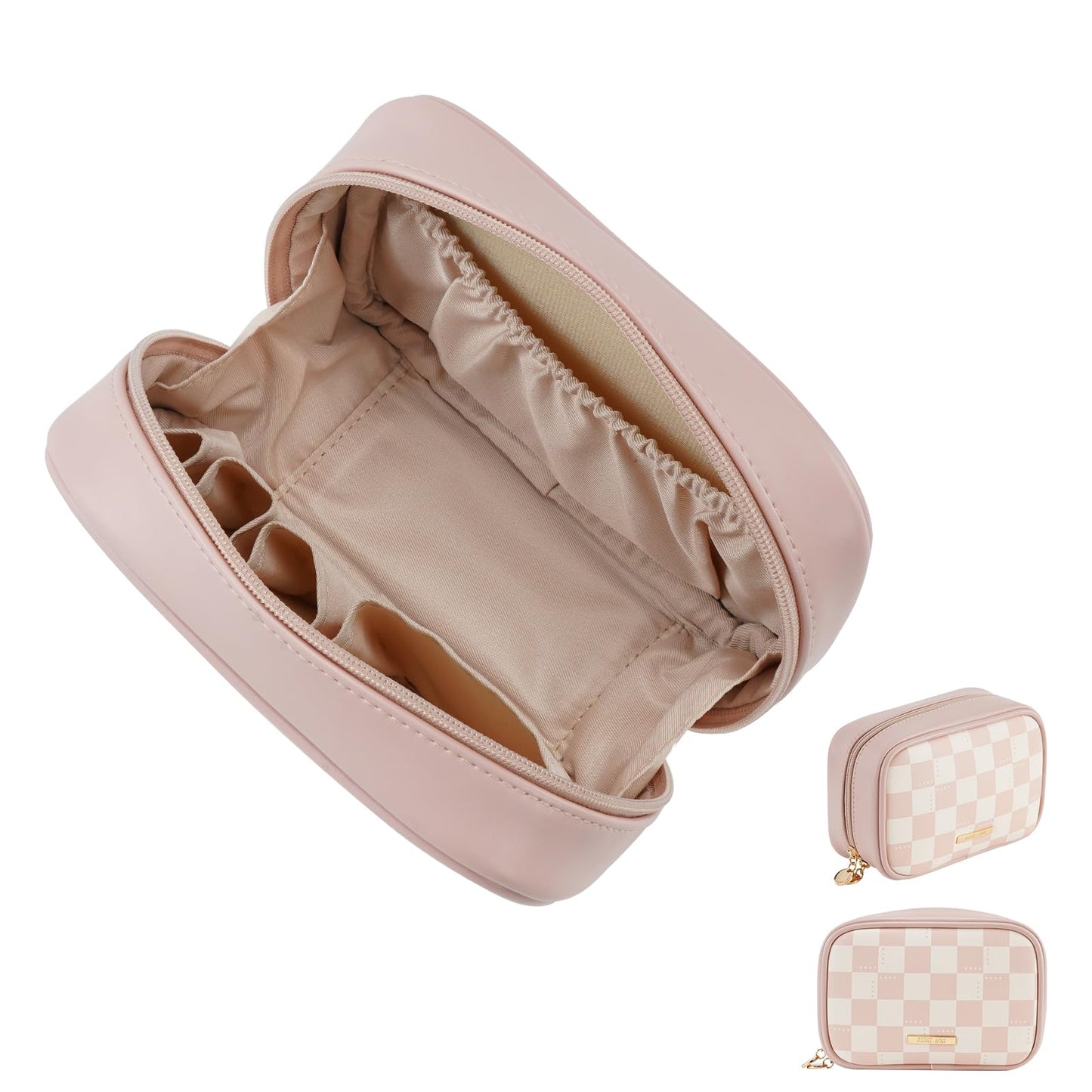 RIGHT AWAY Checkered Makeup Bag for Purse,Small Cosmetic Bag Organizer for Women, Travel Make Up Pouch Waterproof Toiletry Bag Cute Makeup Case for Travel Accessories(Pink Checkerboard)