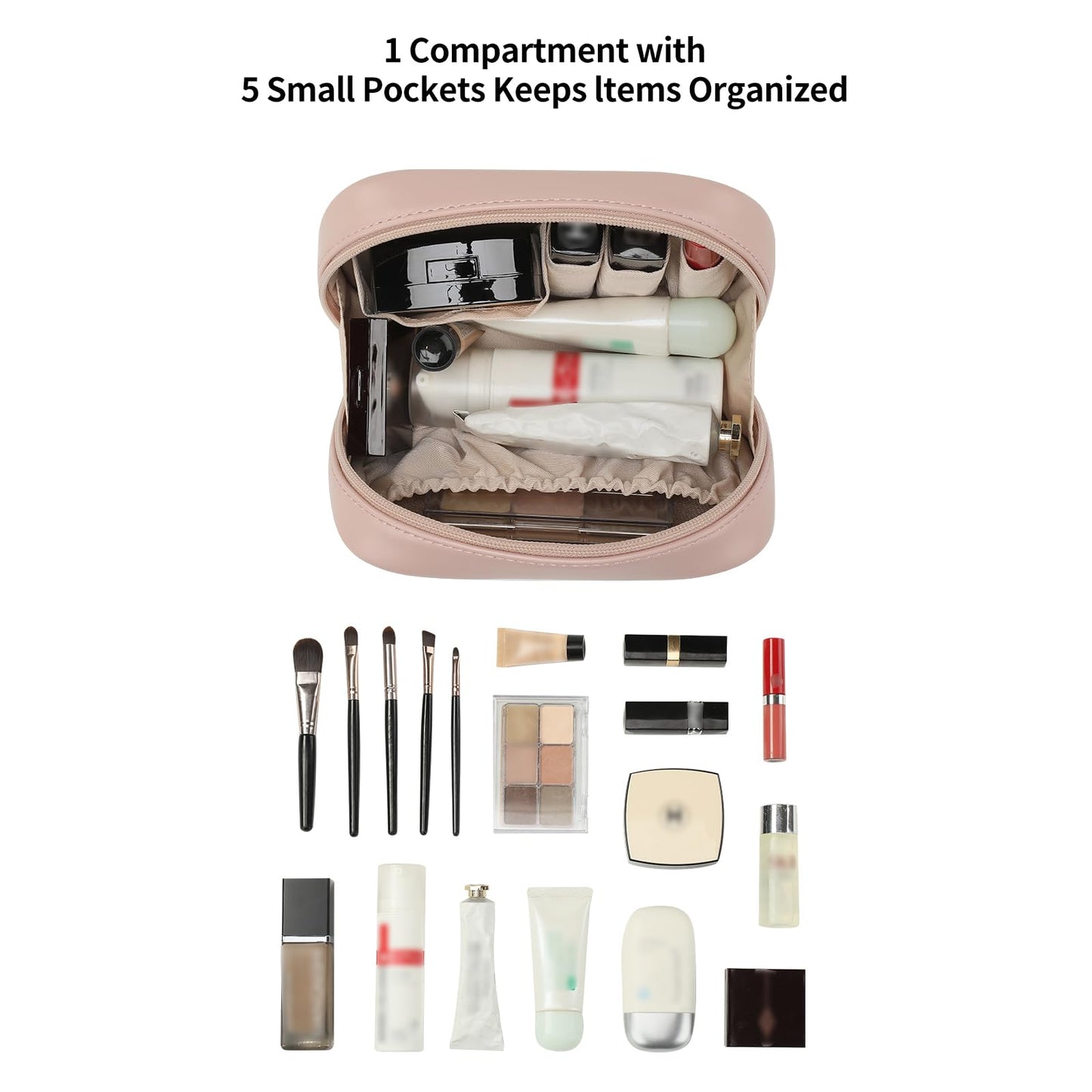RIGHT AWAY Checkered Makeup Bag for Purse,Small Cosmetic Bag Organizer for Women, Travel Make Up Pouch Waterproof Toiletry Bag Cute Makeup Case for Travel Accessories(Pink Checkerboard)