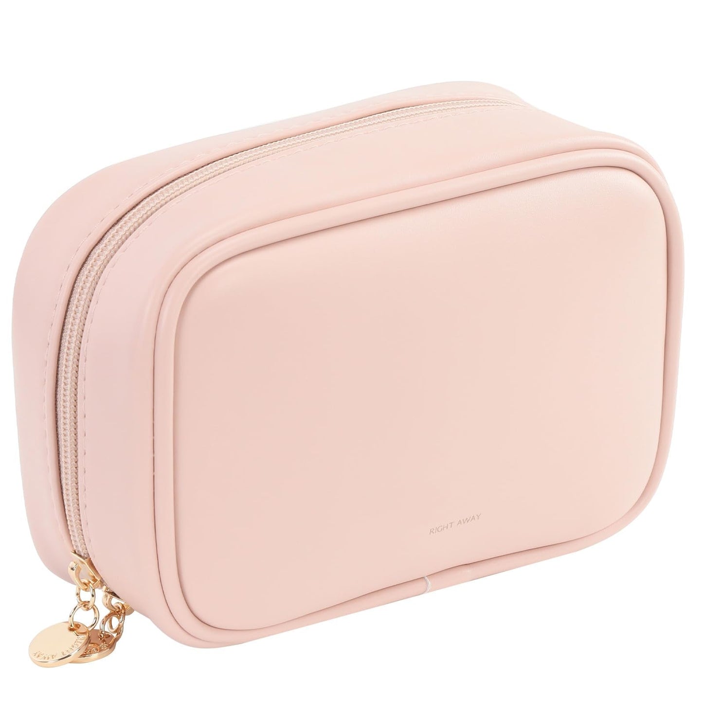 RIGHT AWAY Small Makeup Bag for Purse,Cosmetic Bag Organizer for Women,Waterproof PU Leather Make Up Pouch Toiletry Bag with Pockets,Portable Makeup Case for Travel Accessories&Accessories(Pink)