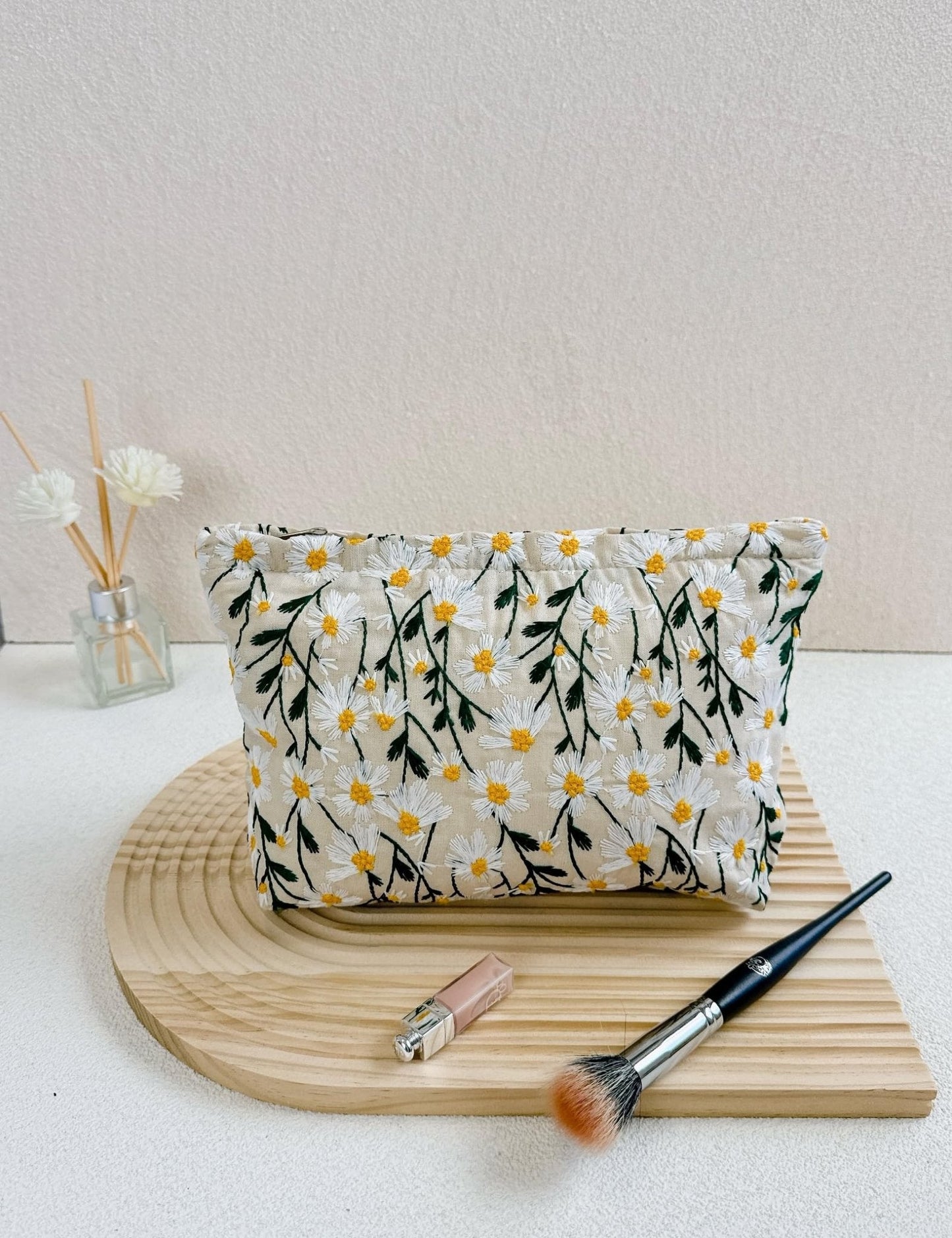 RIKMOXR 2 Pcs Makeup Bags, Large Cosmetic Bag Travel Toiletry Bag Organizer for Women, Embroidery Craft, Floral Makeup Bag Small Cosmetic Pouch Purse with Zipper Gifts for Girls Teen