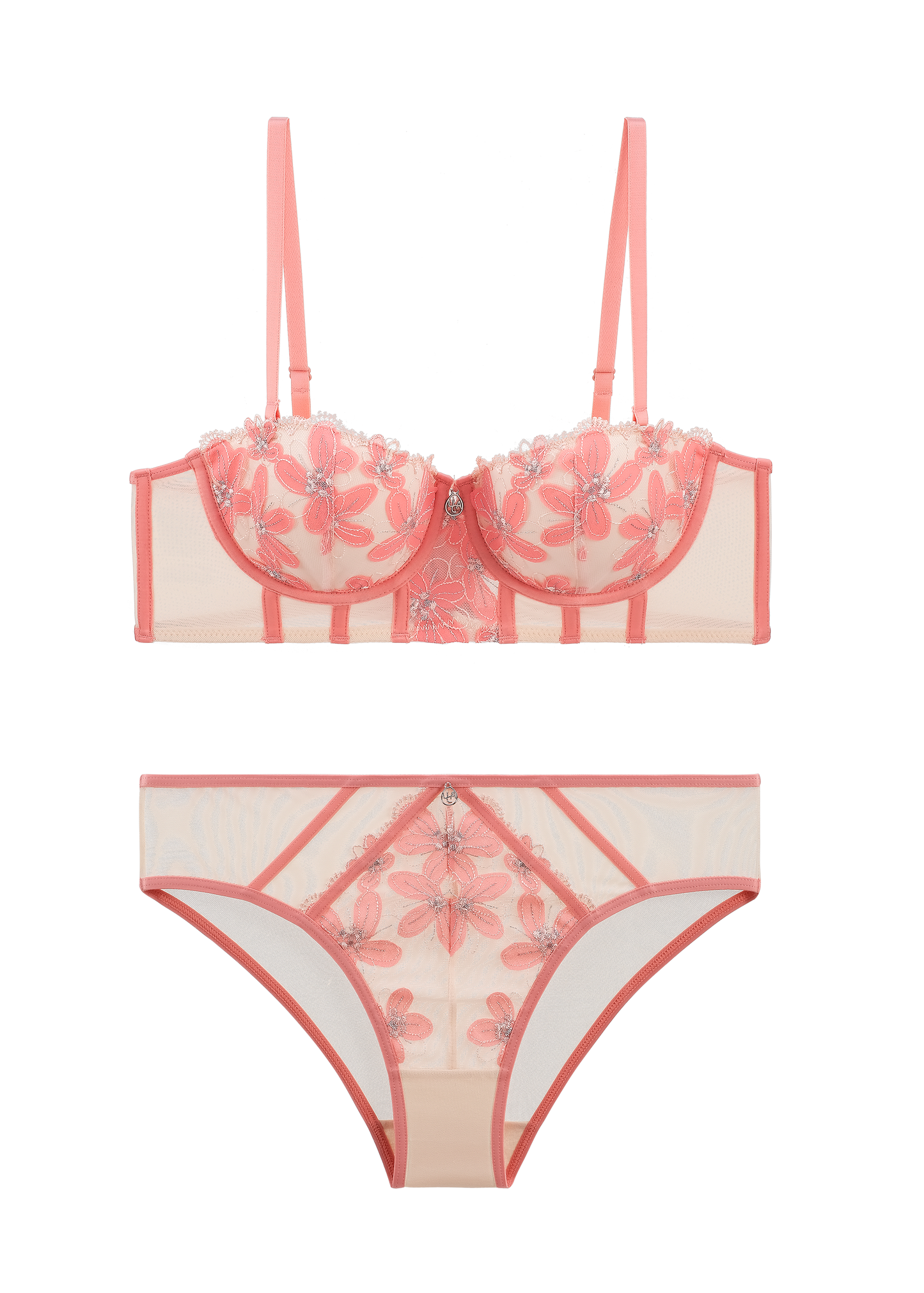 RILEY Pink Floral Embroidery Lace Bra & Plus Panty Set