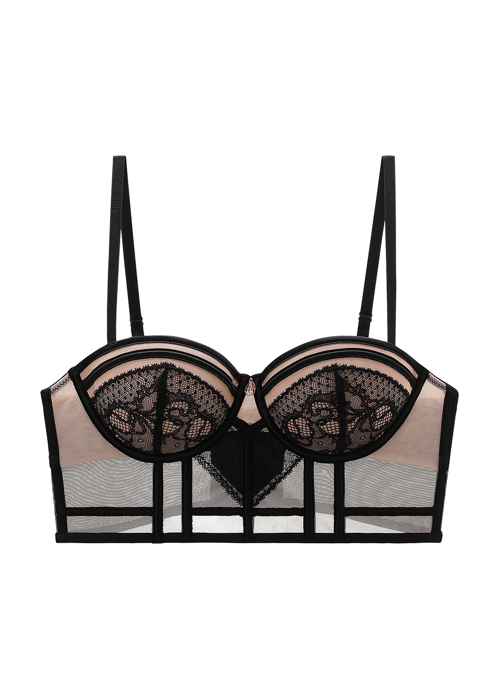 RITA Plus Black Lace Push-Up Wired Balconette Demi Corset Bra