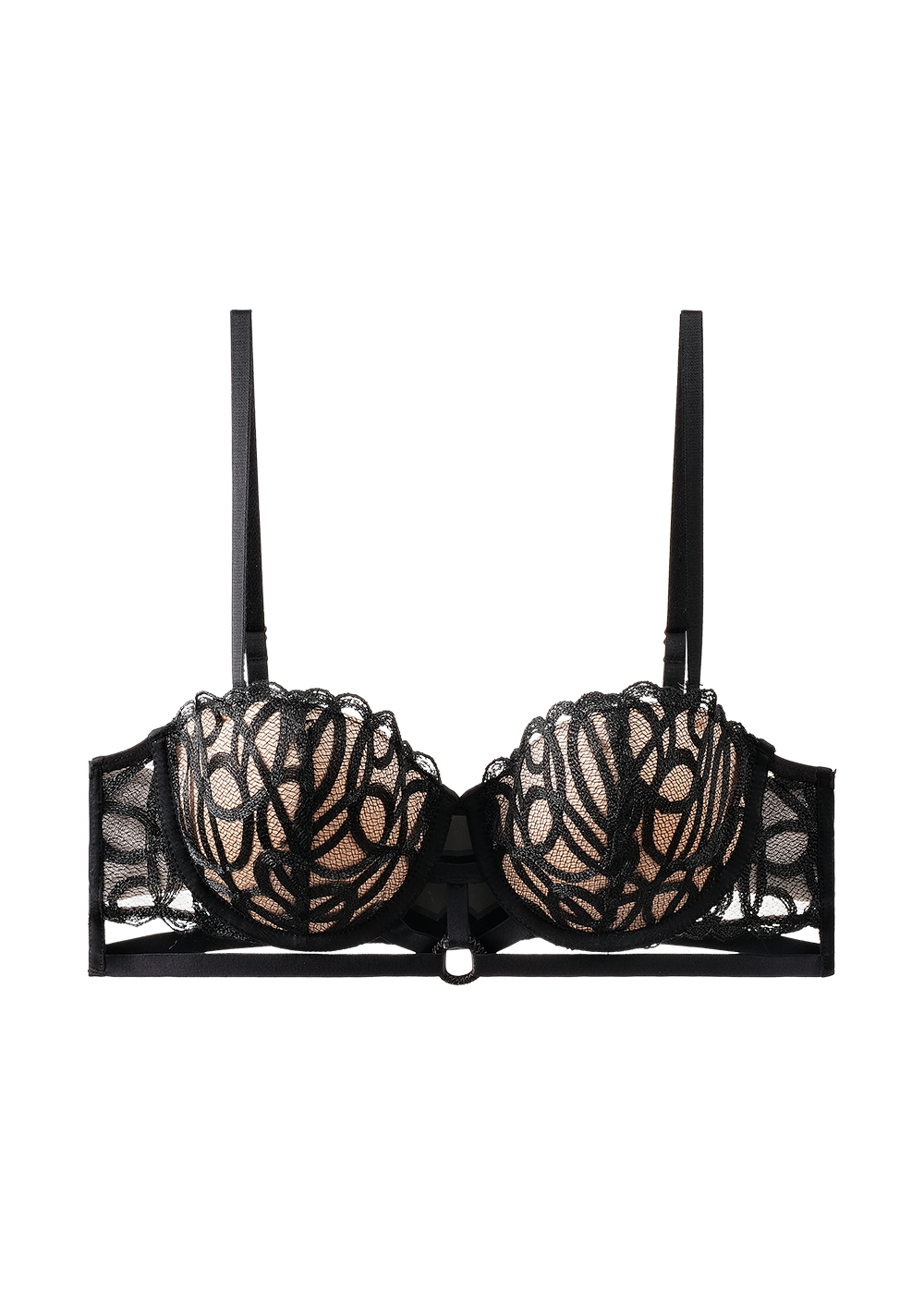 RORA Plus Sexy Black Wired Lace Balconette Demi Bra